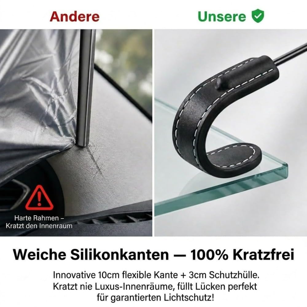 Parasole per parabrezza auto Zuquik, design a occhi, 145 x 85 cm | 3 strati riflettenti, bordo in silicone, braccio a 360°, taglio a V e telaio a 10 stecche, per auto SUV compatibili