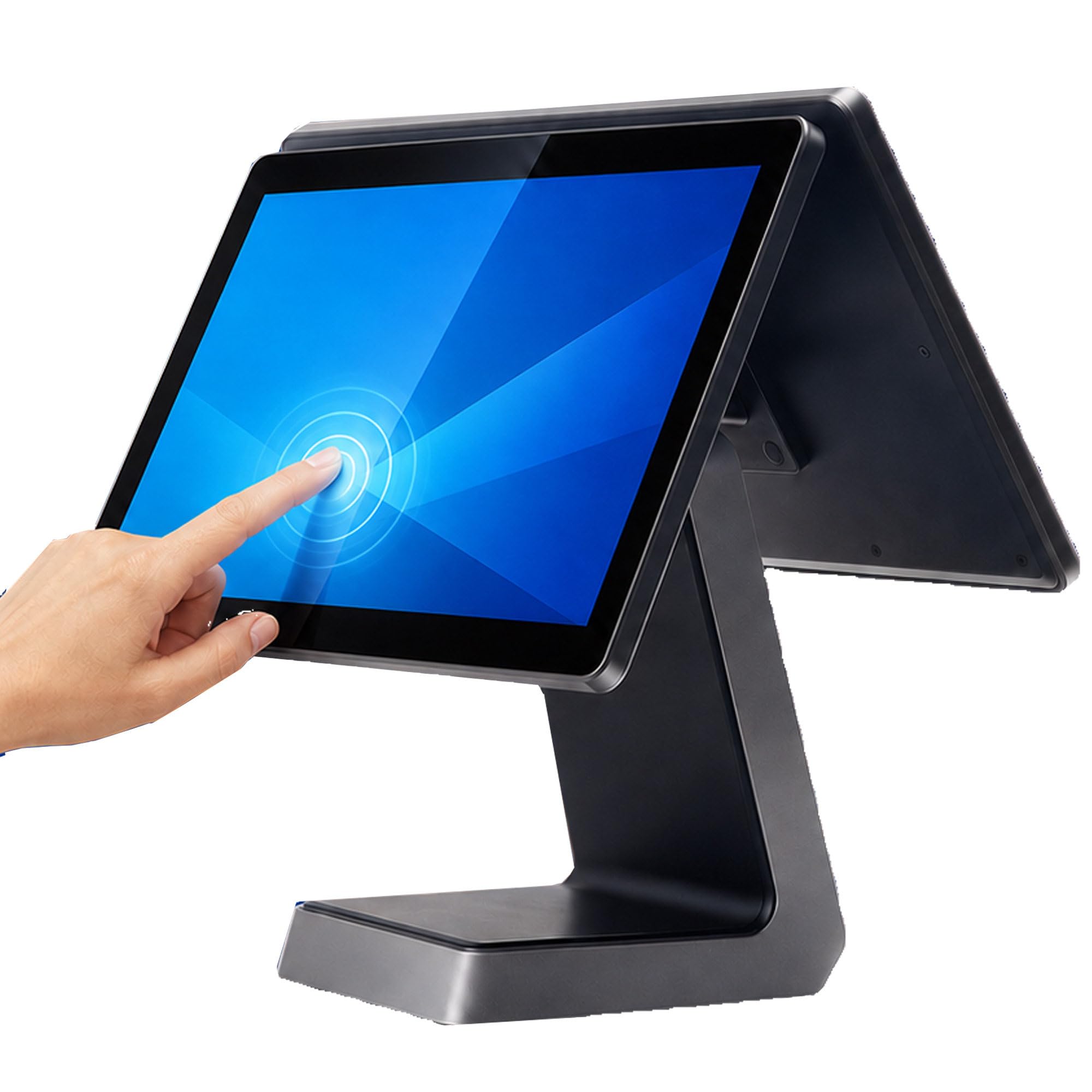 Terminale POS Doppio Schermo con Touchscreen 15,6 Pollici e Display Cliente SetB | Due Display da 15,6 Pollici 1366 × 768 Separano i Dati di Cassa da Prezzi e Transazioni Mostrati al Cliente.
