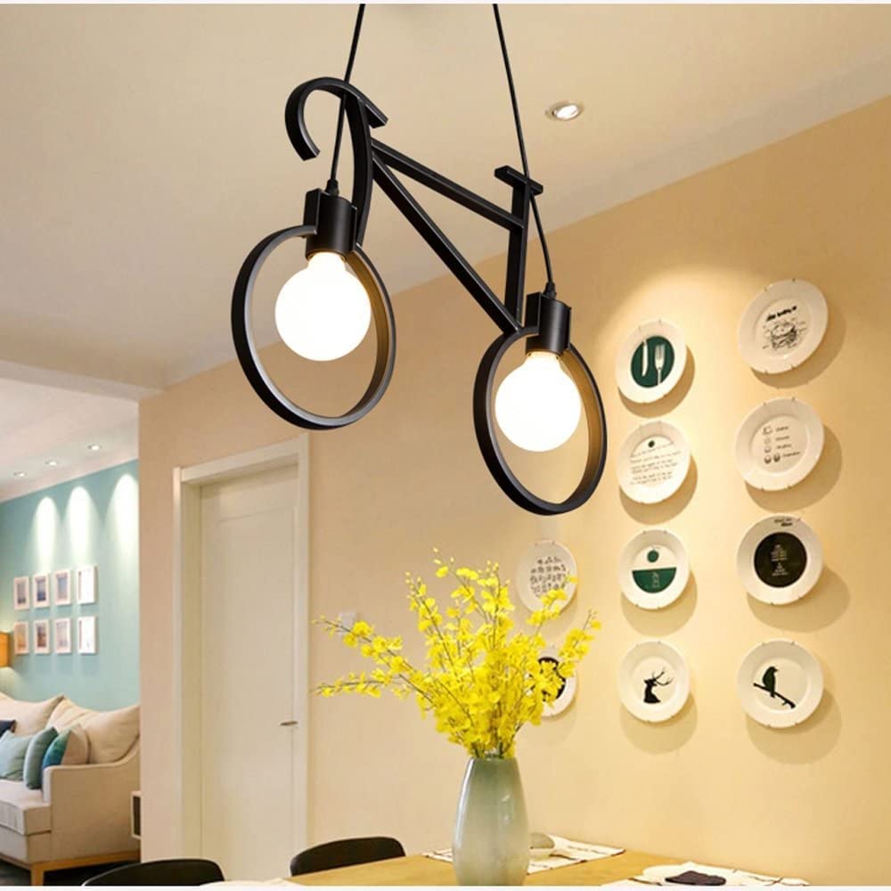 LIGHTZILLIALIGHTZILLIA Black Metal Cycle Morden Hanging Pendant Light for Livingroom, Kitchen, Office, Restuarents (Bulb Not Include)