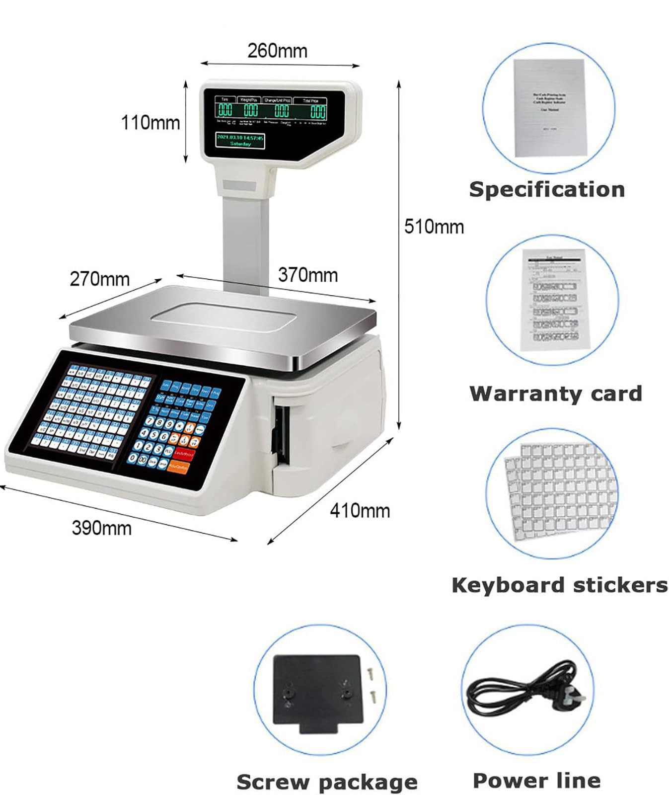 Cyfrowy bilans cenowy z podwójnym wyświetlaczem, kasa fiskalna, komputer, kod kreskowy 30 kg, z kasą fiskalną i skanerem, do supermarketu/handlu detalicznego, A+CashBox