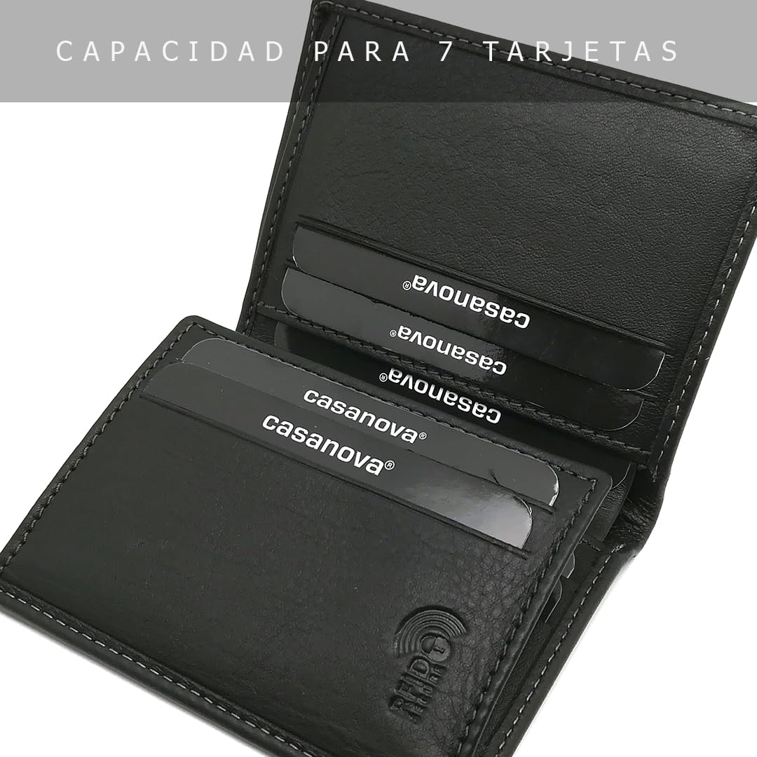 Mini Cartera Tarjetero Hombre Piel - Hecho a Mano - RFID - 10058 Negro