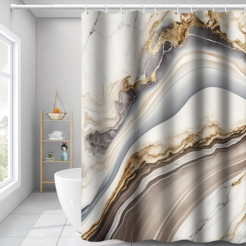 Marble Shower Curtain Grey Gold Sienna Cracked Lines Abstract Modern Bathtub Shower Curtain for Bathroom Decor Waterproof Texture Washable Fabric Shower Curtain, 72x84 Inch