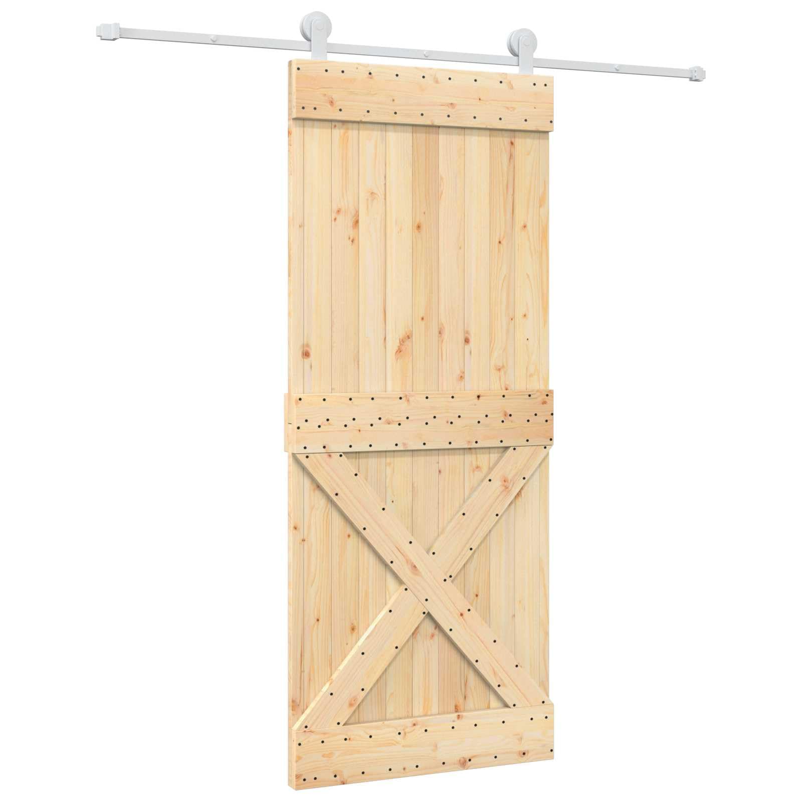 Porta scorrevole in pino, 85 x 210 cm | Binario in acciaio, meccanismo superiore, salvaspazio, finitura naturale