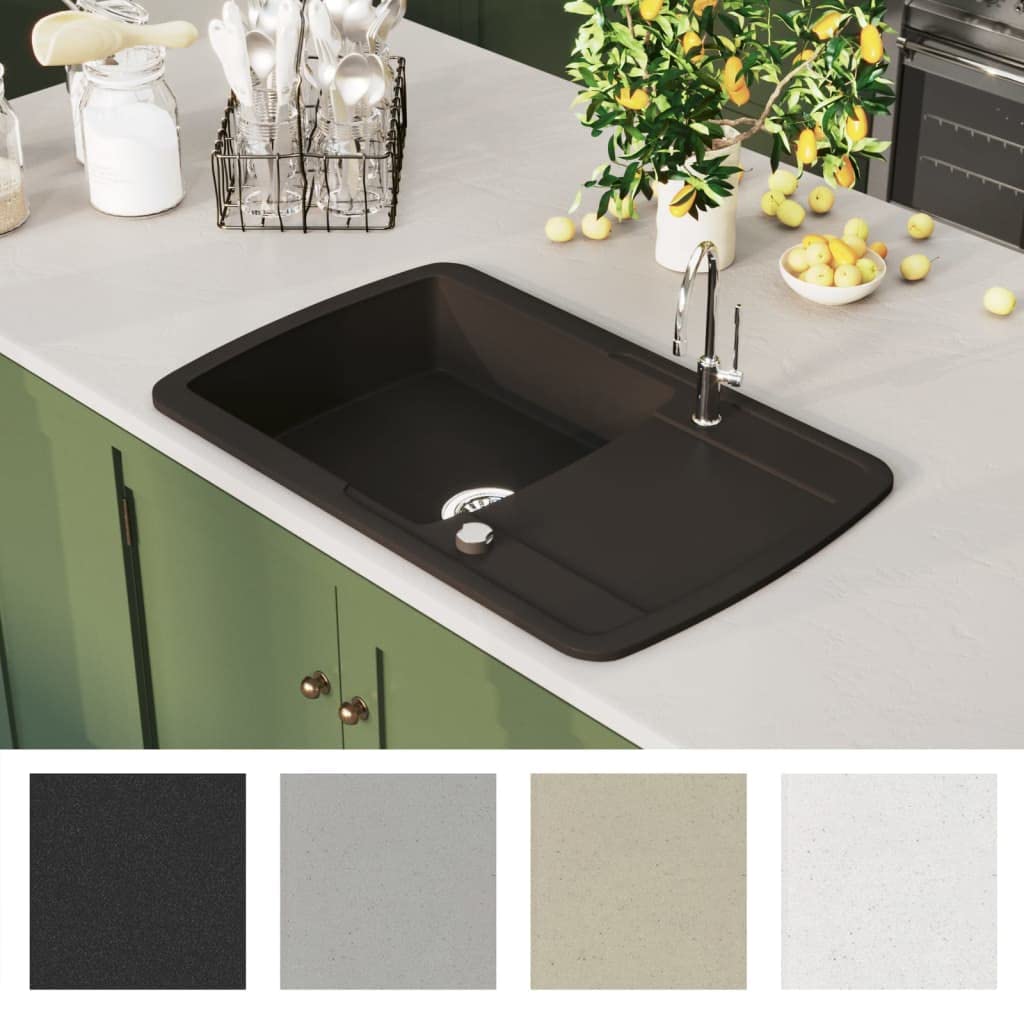 Mangloder Fregadero individual de granito, color negro, 78 x 50 cm, con grifo de acero inoxidable, resistente a los arañazos, resistente al calor, para cocina, camping, caravana, fácil montaje