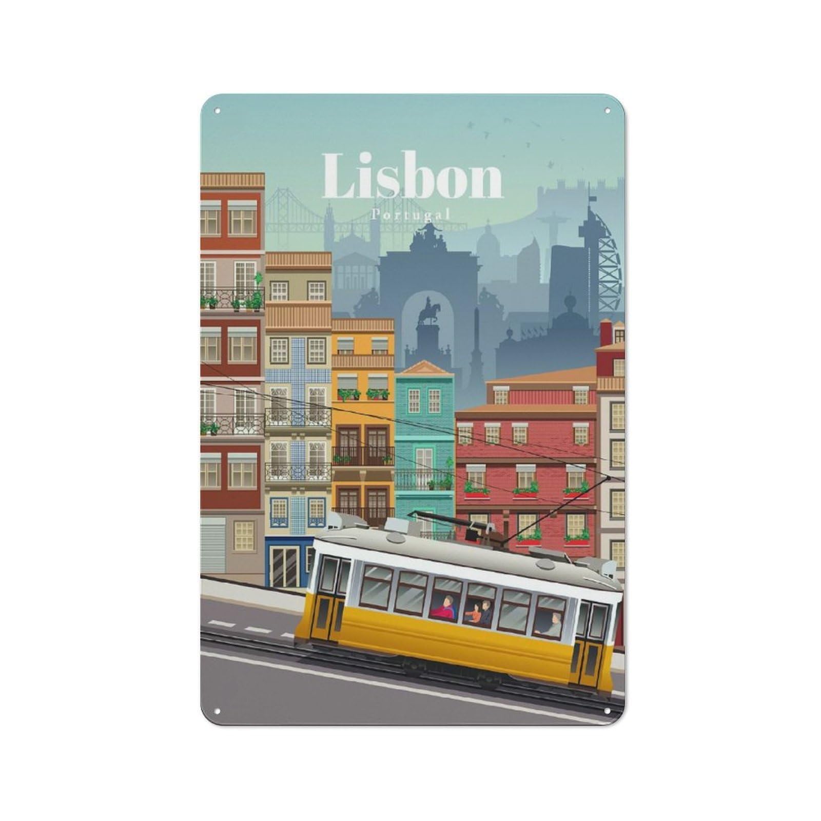 Junmoney Travel To Lisbon Metal Wall Sign 30X20cm Featuring For Bar Or Restaurant, For Themed Interiors In Bars And Restaurants