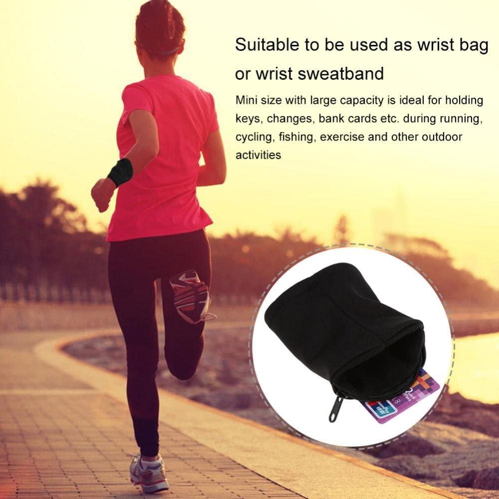 Brrnoo Wrist Wallet, Sportowa opaska na nadgarstek z portfelem, pochłaniająca pot i oddychająca, zapobiega utracie rzeczy, torba do przechowywania do biegania na rowerze i innych sportów, czarna (#3)