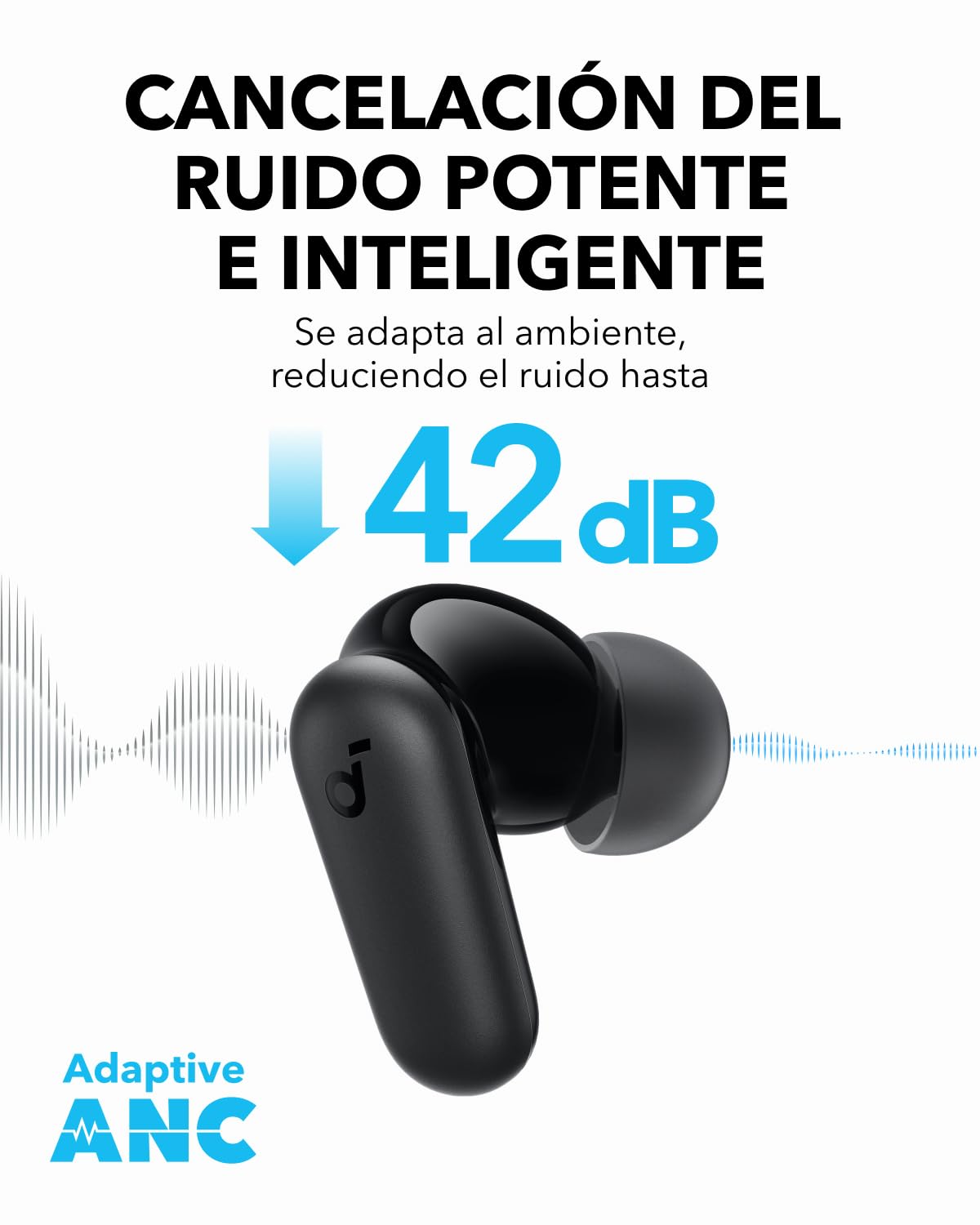Soundcore P30i Auriculares Inalámbricos Bluetooth con Cancelación de Ruido de Anker, Cancelación de Ruido Potente e Inteligente, Graves Potentes, 45 Horas, Estuche 2 en 1 y Soporte para el Móvil, IP54