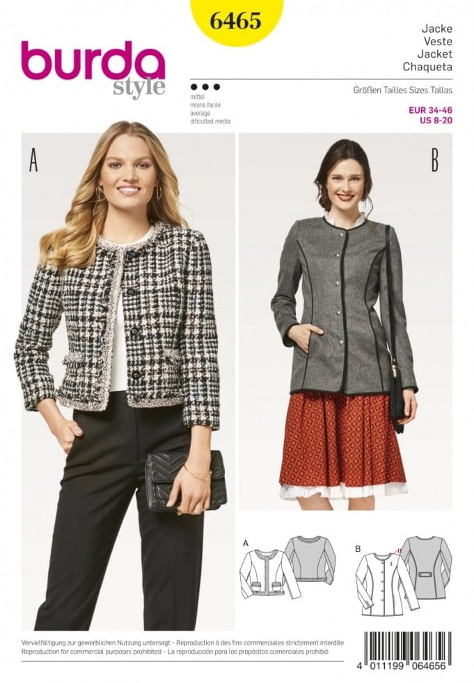 Amazon.com: Burda Women's Collarless Jackets Sewing Pattern
