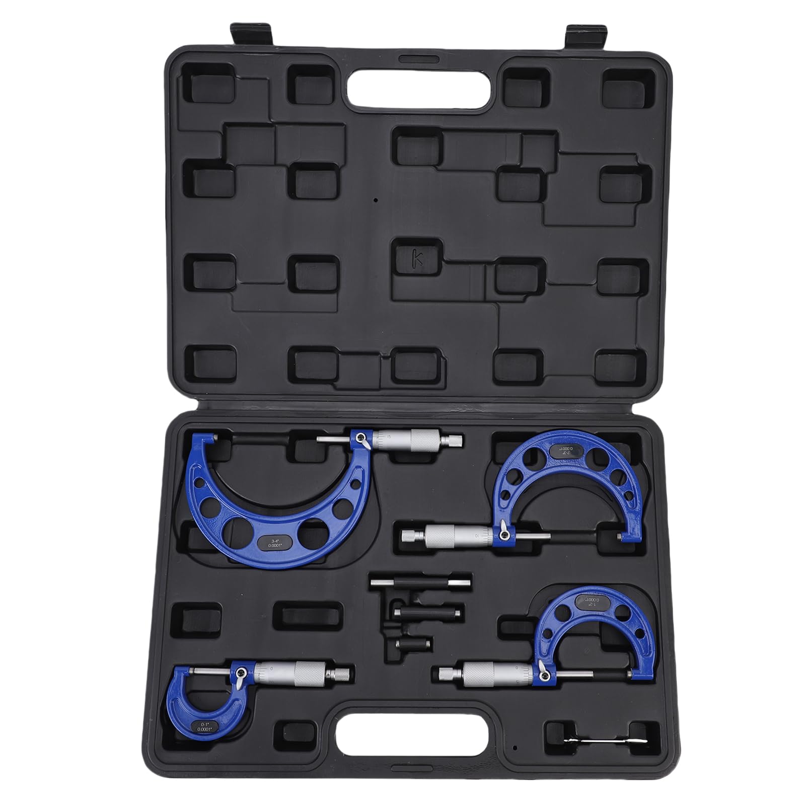 Aramox Juego de Micrómetros de 4 Piezas 0-1 1-2 2-3 3-4 Pulgadas Precisión de 0.0001 Pulgadas Herramientas de Medición de Micrómetro Exterior con Cabezales de Carburo Estuche de A