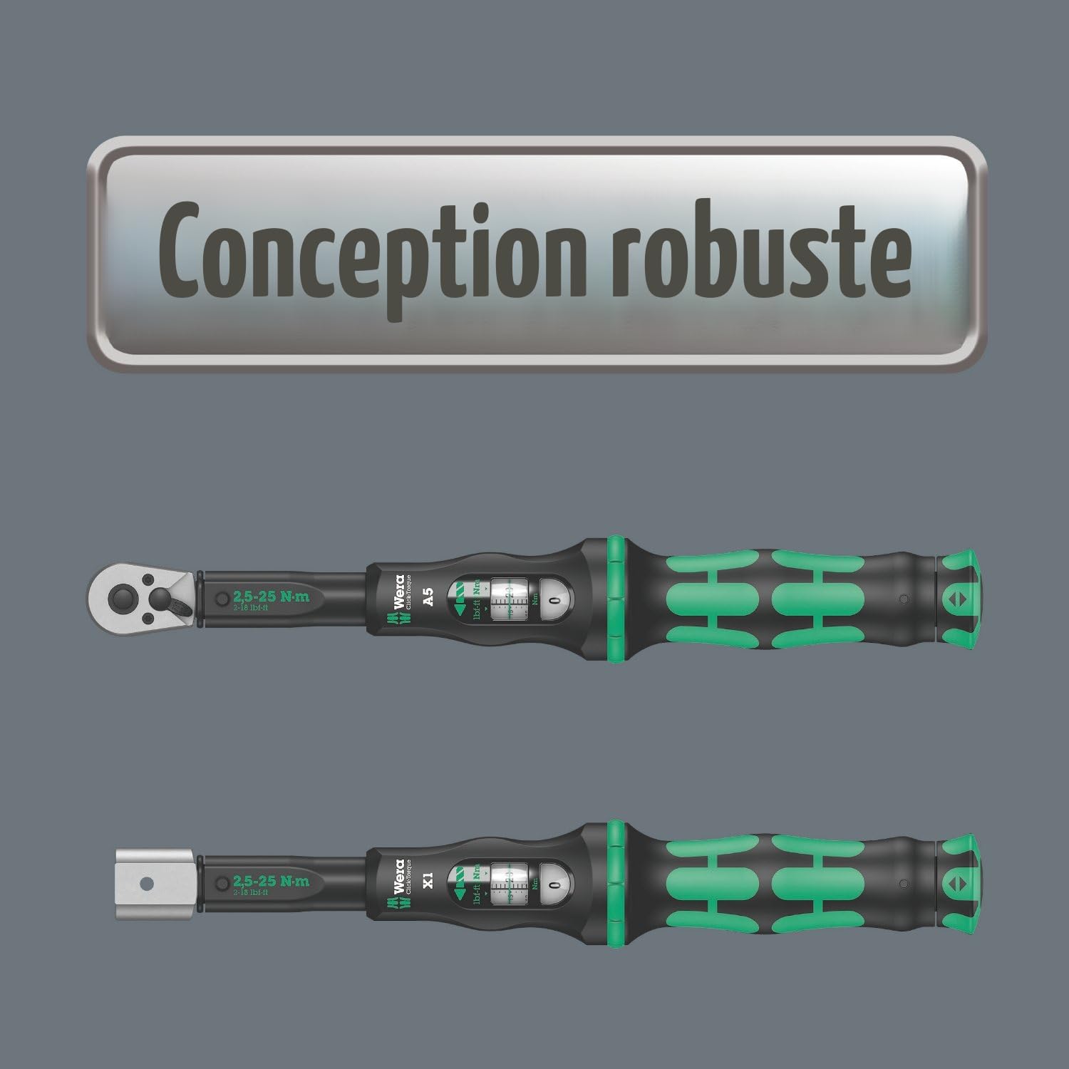 Wera Clé dynamométrique à cliquet Click-Torque A 5, Vert, 1/4" cuadrado, 2,5 - 25 Nm