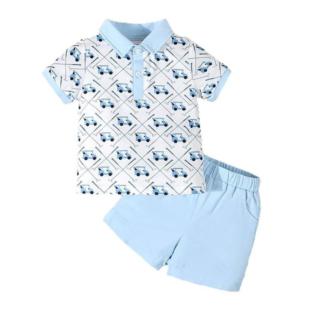 Conjunto Ropa para Niños Pequeños Manga Corta con Cuello Vuelto Camiseta Polo Lisa/Estampada y Pantalones Cortos 2 Piezas Chándal Traje para Verano — view 11