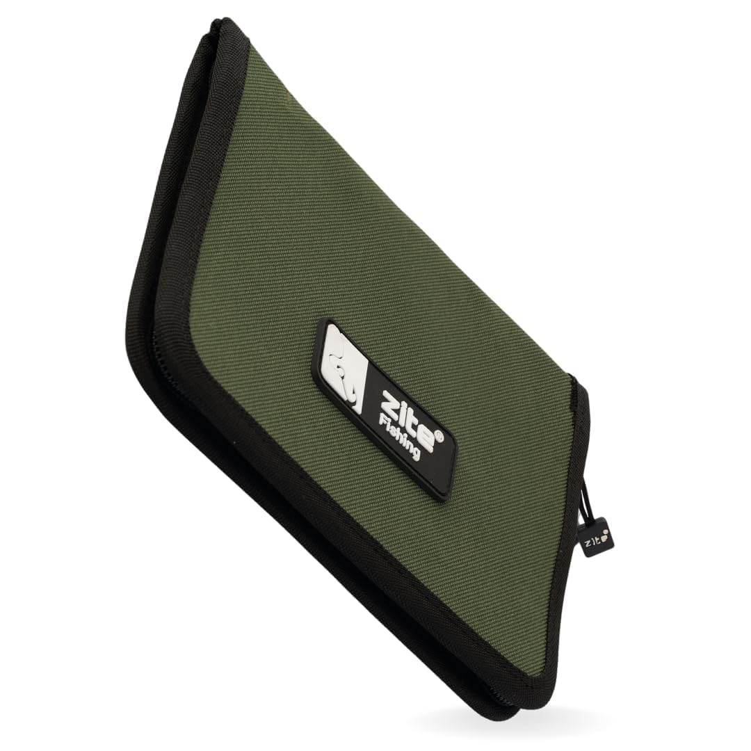 Zite Fishing, custodia per documenti e carte da pesca, 15 x 20 cm, astuccio per carte di pesca e pesca – 2 scomparti + portapenne, verde, Per esterni