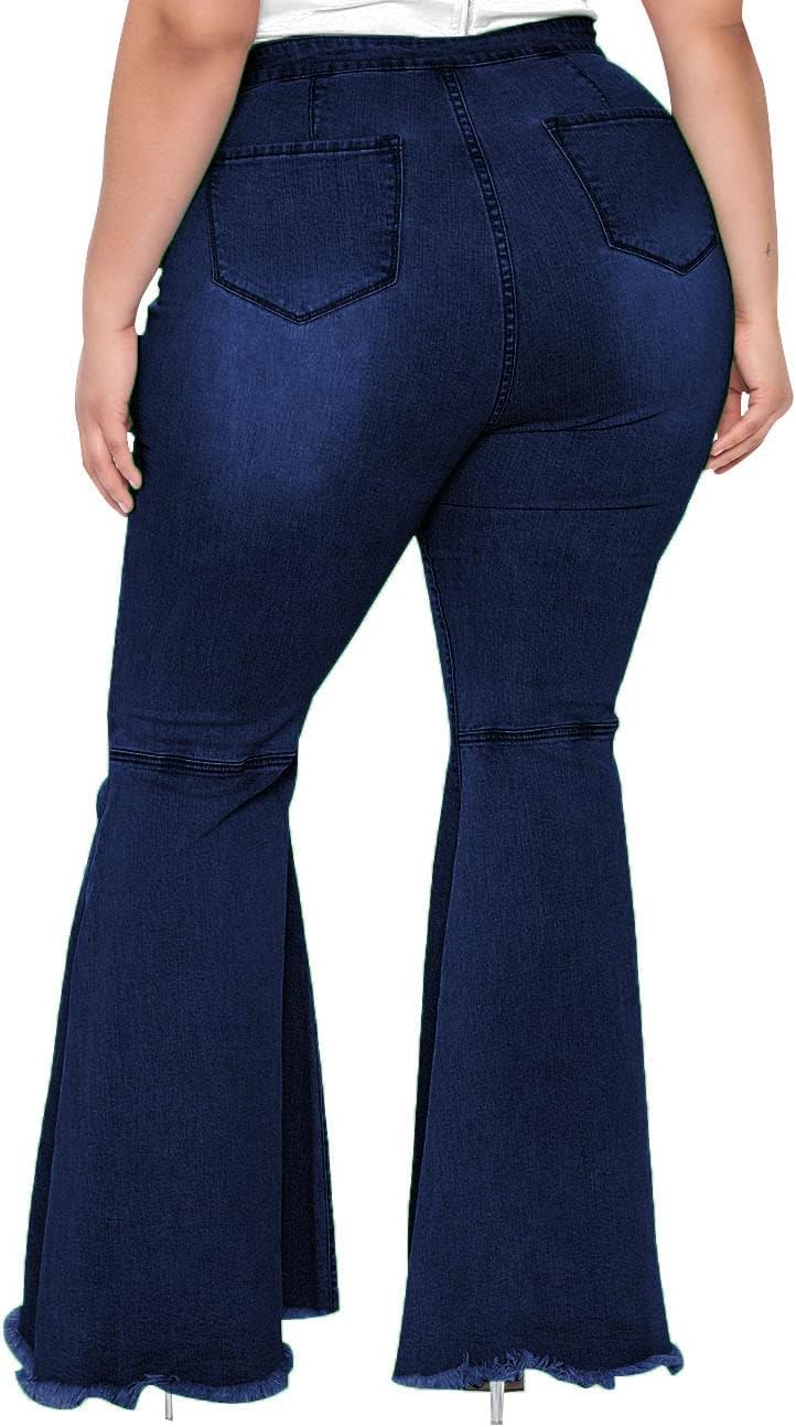 BessCops Plus Size Bell Bottom Jeans for Women Elastic High Waisted Classic Flared Denim Pants - Image 3