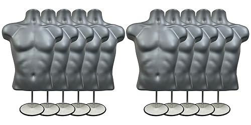 Miniatura 52 de DisplayTown - Maniquí masculino de torso con soporte de metal, cuerpo hueco, apilable, forma para exhibir camisetas, mostrador, ferias de Negro