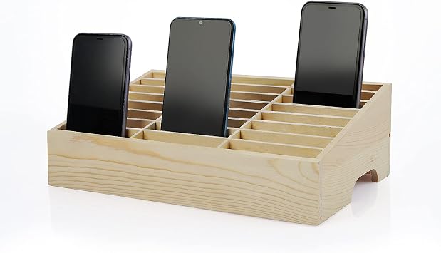 24-Grid Wooden Cell Phone Holder Desktop Organizer