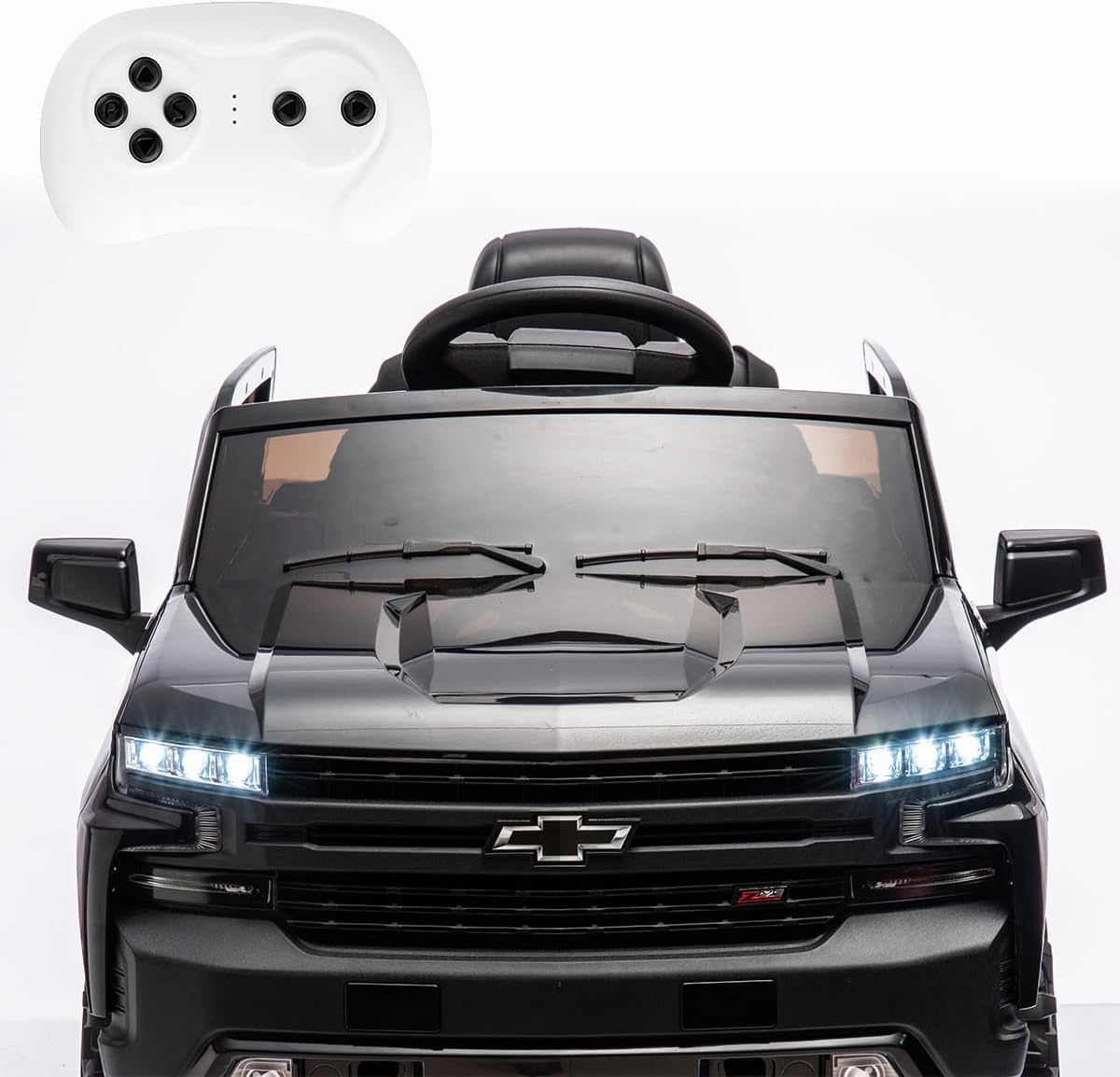 Kids Ride on Electric Vehicles Truck Car 12V Battery 4 Power Wheel Toy Cars for Age 1-3-5-8 Baby Toddler to Drive with Remote Control Chevrolet Silverado Pickup Kid Car for Boys Girls (Black)