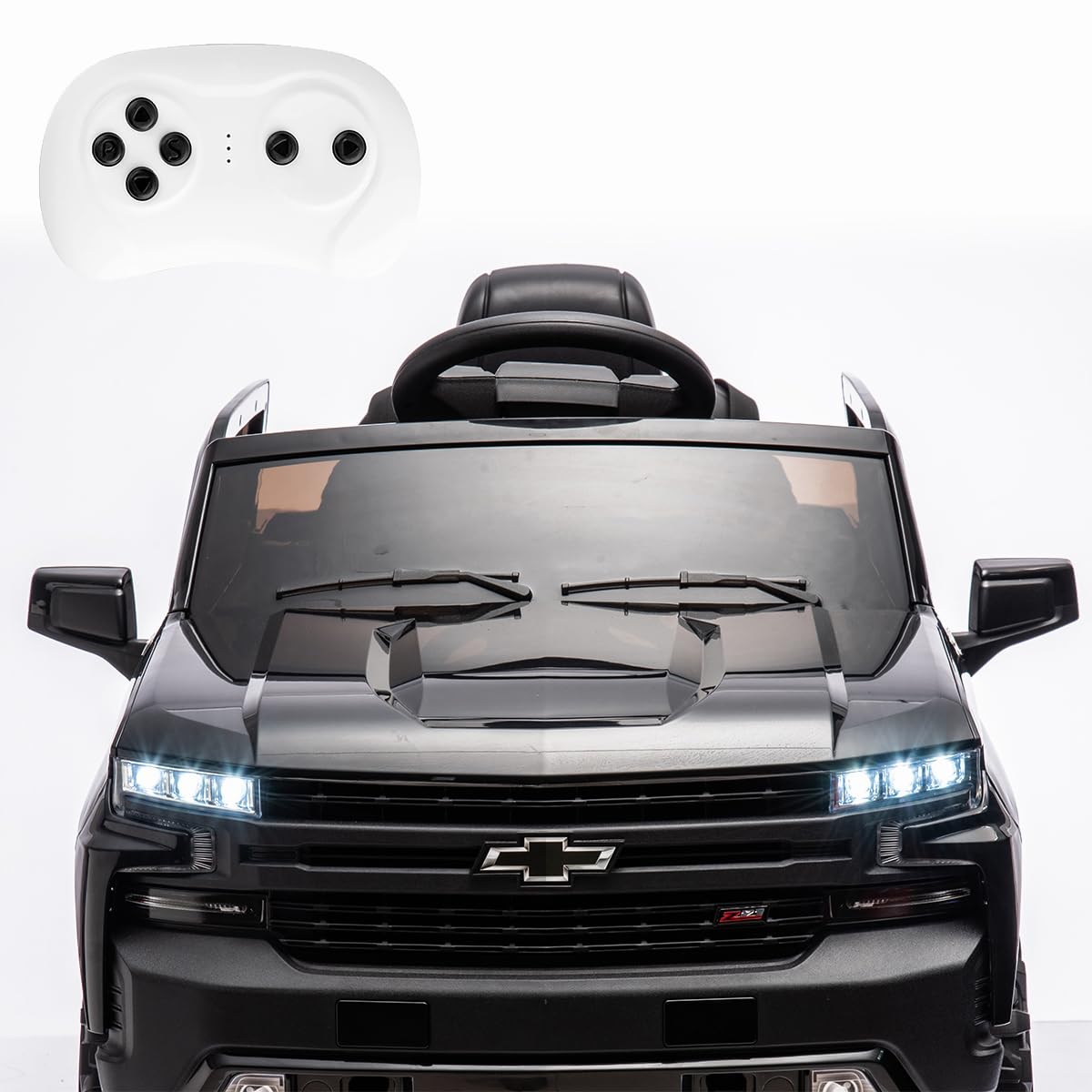 YKUNIR Kids Ride on Electric Vehicles Truck Car 12V Battery 4 Power Wheel Toy Cars for Age 1-3-5-8 Baby Toddler to Drive with Remote Control Chevrolet Silverado Pickup Kid Car for Boys Girls (Black)