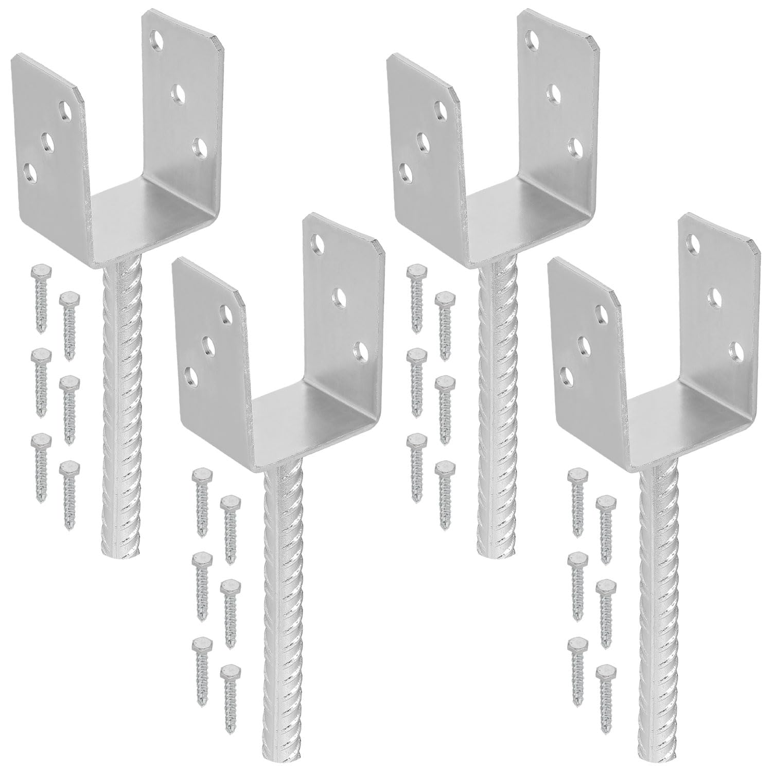 Kotarbau Clear Width 81 Mm Kotarbau® 4 Pcs U Post Base - For Concrete - Galvanised Steel - 81 Mm (3.19 Inches) - Silver - Fence Post Support - Pillar Support
