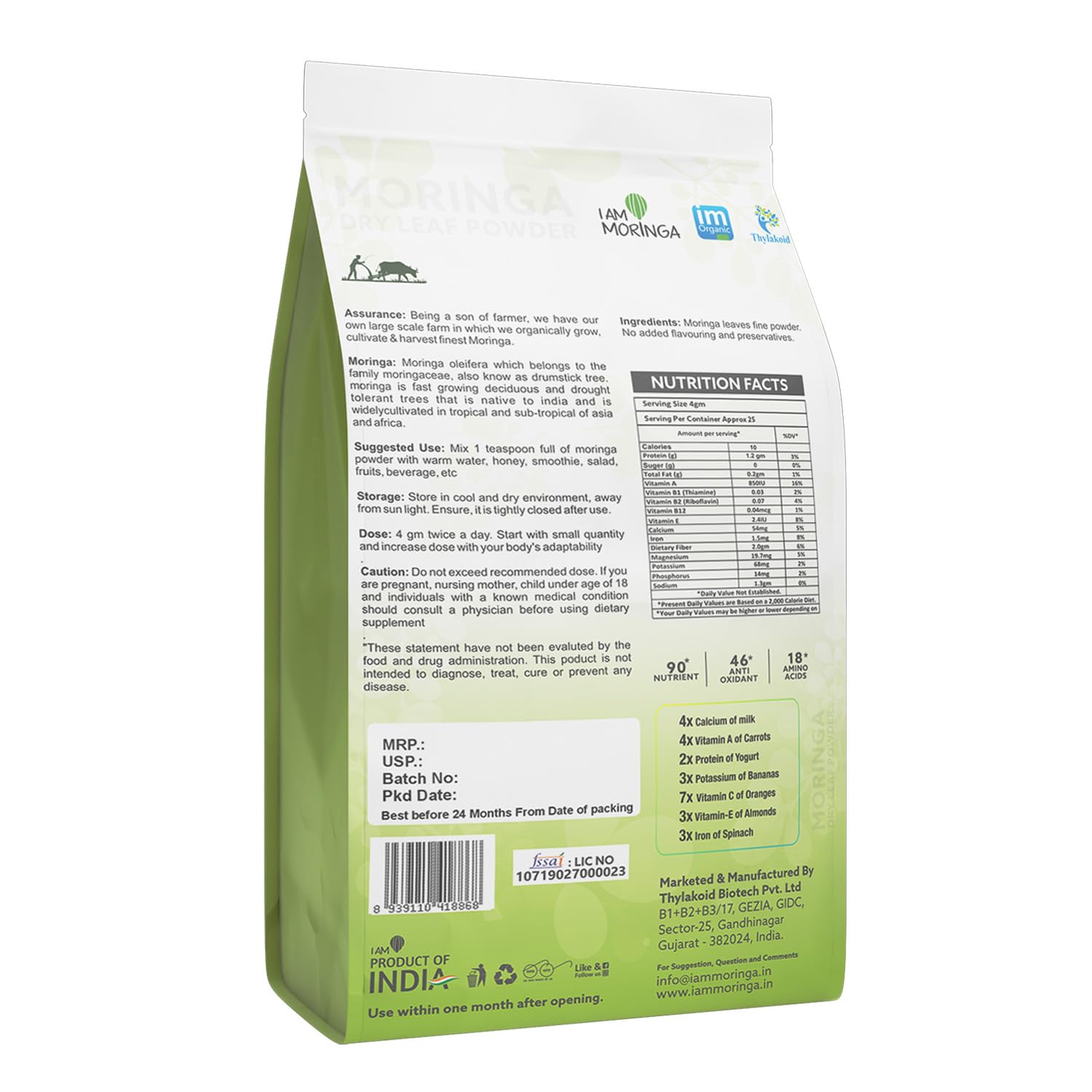 I am Moringa Moringa Powder 250 grams, 100% natural drumstick leaf powder for the skin, hair healthy plant based protein powder without any chemicals and preservatives I am Moringa Moringa Powder 250 grams, 100% natural drumstick leaf powder for the skin, hair healthy plant based protein powder without any chemicals and preservatives