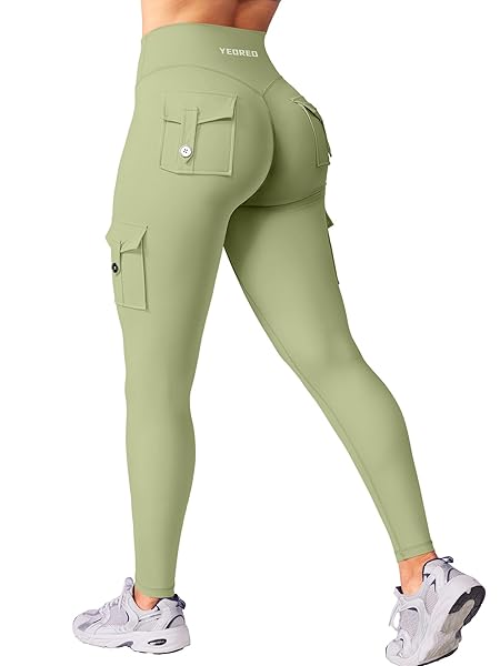 YEOREO CoreFlex Workout Cargo Leggings with Pockets for Women Hidden Scrunch Butt Lifting Leggings Gym Yoga Pants