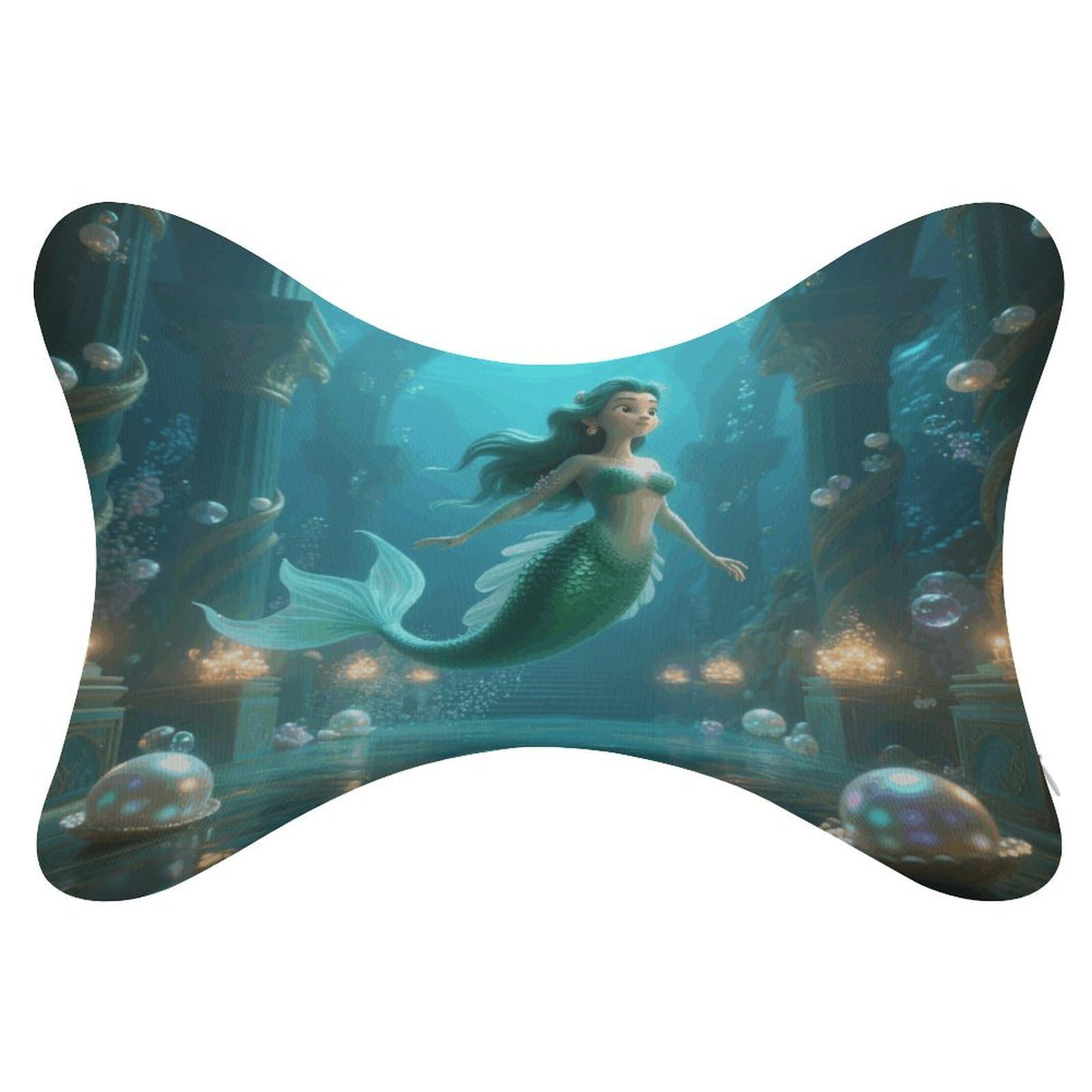 VstaDank Mermaid in Underwater Palace Car Pillow Soft Car Neck Pillow Breathable Dog Bone Shaped Travel Neck Pillows Washable Removable All-Season Universal Cars Head Rest Pillows
