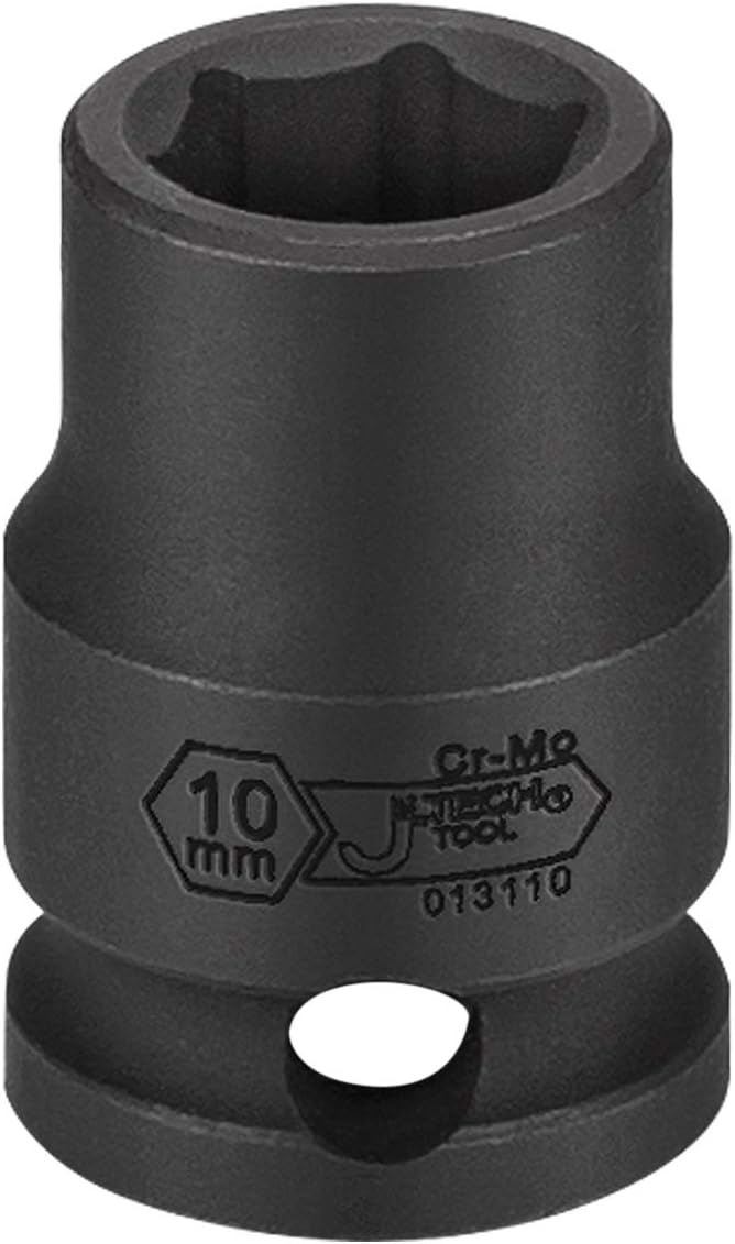 Jetech 3/8 Inch Drive 10mm Standard Impact Socket, Heat-Treated Chrome Molybdenum Alloy Steel, 6-Point Design, Metric, Anti-Rust Finish for Pneumatic & Electric Impact Wrench