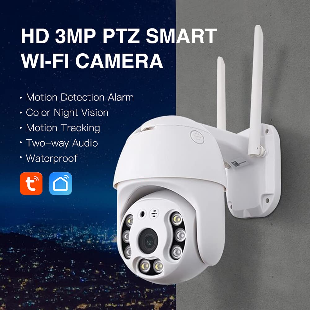 3MP HD Smart Wi-Fi Cámara IP PTZ Seguridad Movimiento Detección Alarma Seguimiento de Movimiento Al Aire Libre Impermeable IP66 Color IR Visión Nocturna - Smart Life App Control