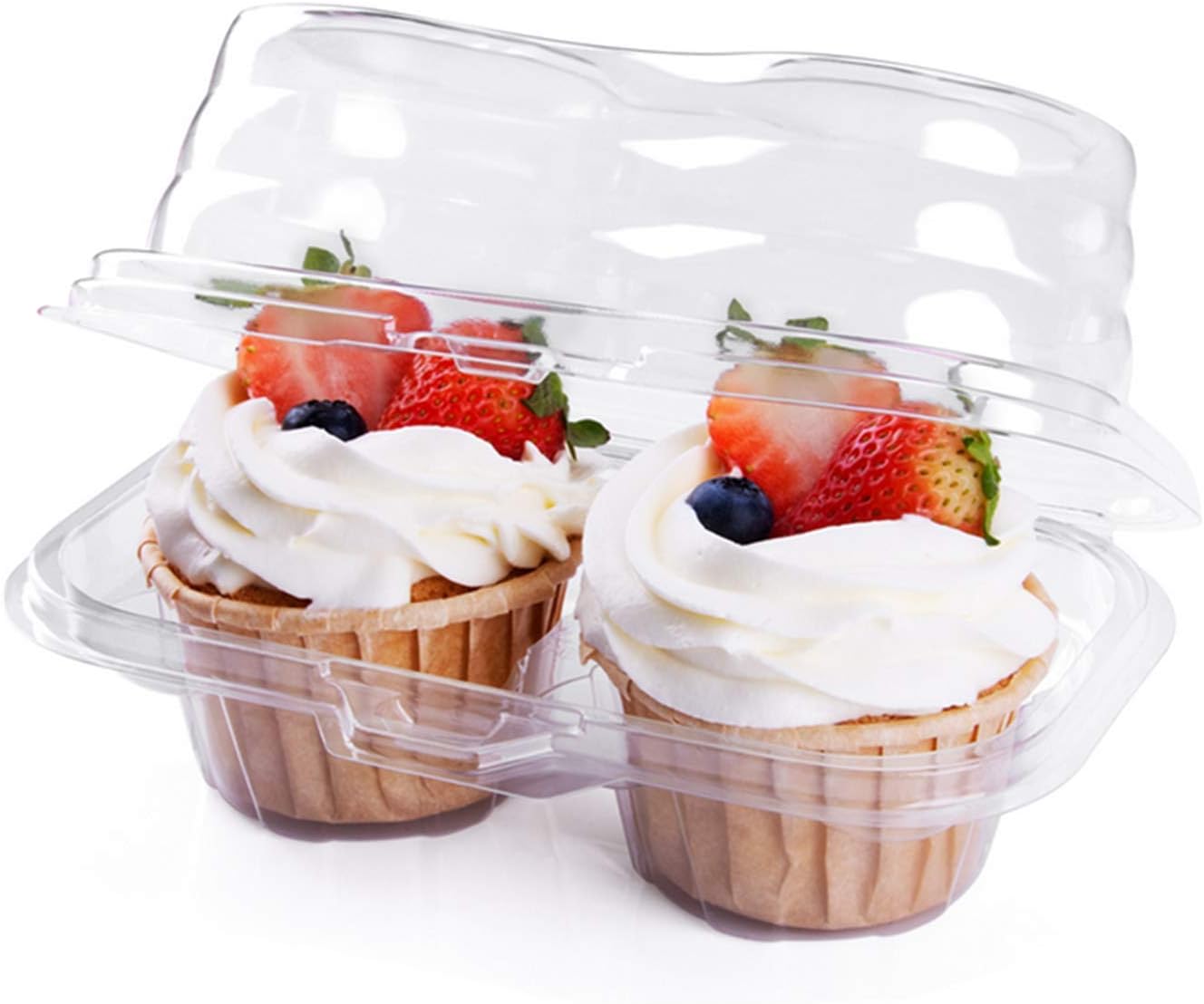 Leoyoubei Double Cupcake Container,2 Compartment Cupcake Container - Deep Cupcake Carrier Holder Box - Clear - Stackable - Clamshell Cupcake Container Ideal to Carry Cupcakes or Birthday Party (20)