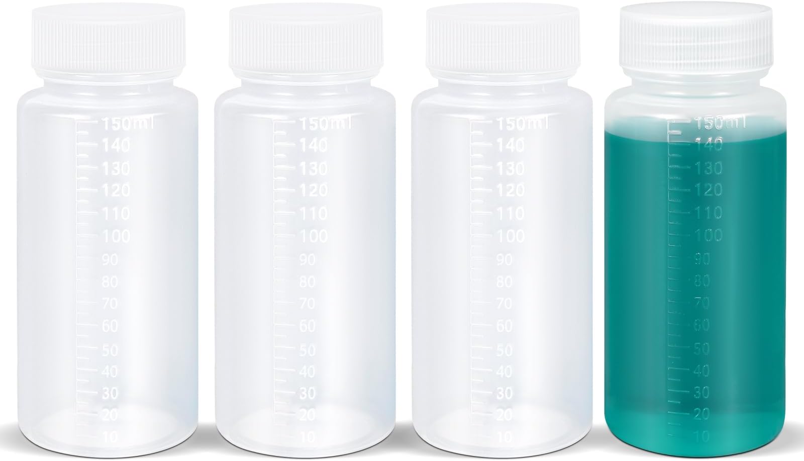 5oz/150ml Squeeze Bottles Wide Mouth Plastic Bottles with Lids, Graduated Food Grade PP Sample Containers for Water Sample Lab Reagent Pill Liquid Medicine Storage (Clear, 4 Pcs)