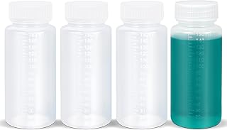 5oz/150ml Squeeze Bottles Wide Mouth Plastic Bottles with Lids, Graduated Food Grade PP Sample Containers for Water Sample Lab Reagent Pill Liquid Medicine Storage (Clear, 4 Pcs)