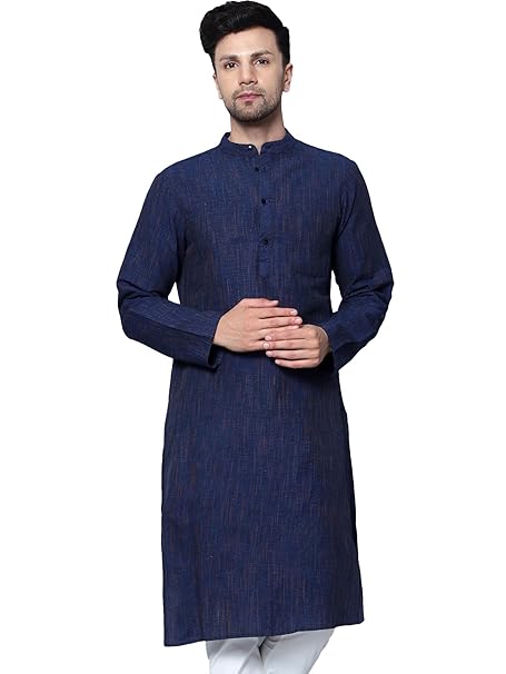 LATEST CHIKAN Men's Cotton Regular Textured Long Kurta Full Sleeves - Casual Ethnic Wear