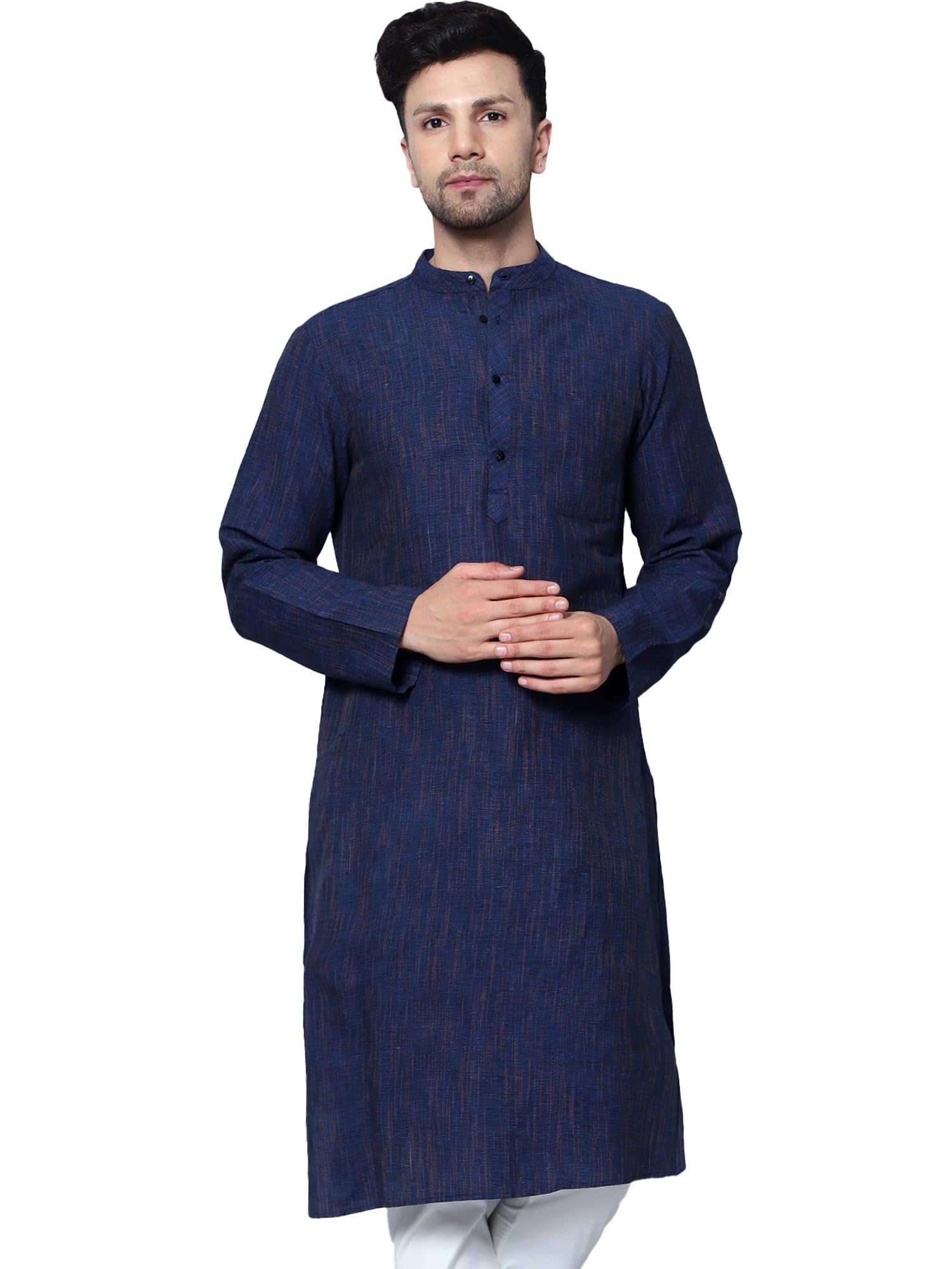 LATEST CHIKAN Men's Cotton Regular Textured Long Kurta Full Sleeves - Casual Ethnic Wear
