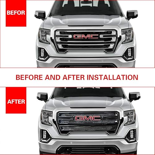 Miniatura 8 de NINTE Cubierta de rejilla para GMC Sierra 1500 SLT 2019-2022 solo ABS perforado negro brillante parachoques delantero cubierta de malla (no el
