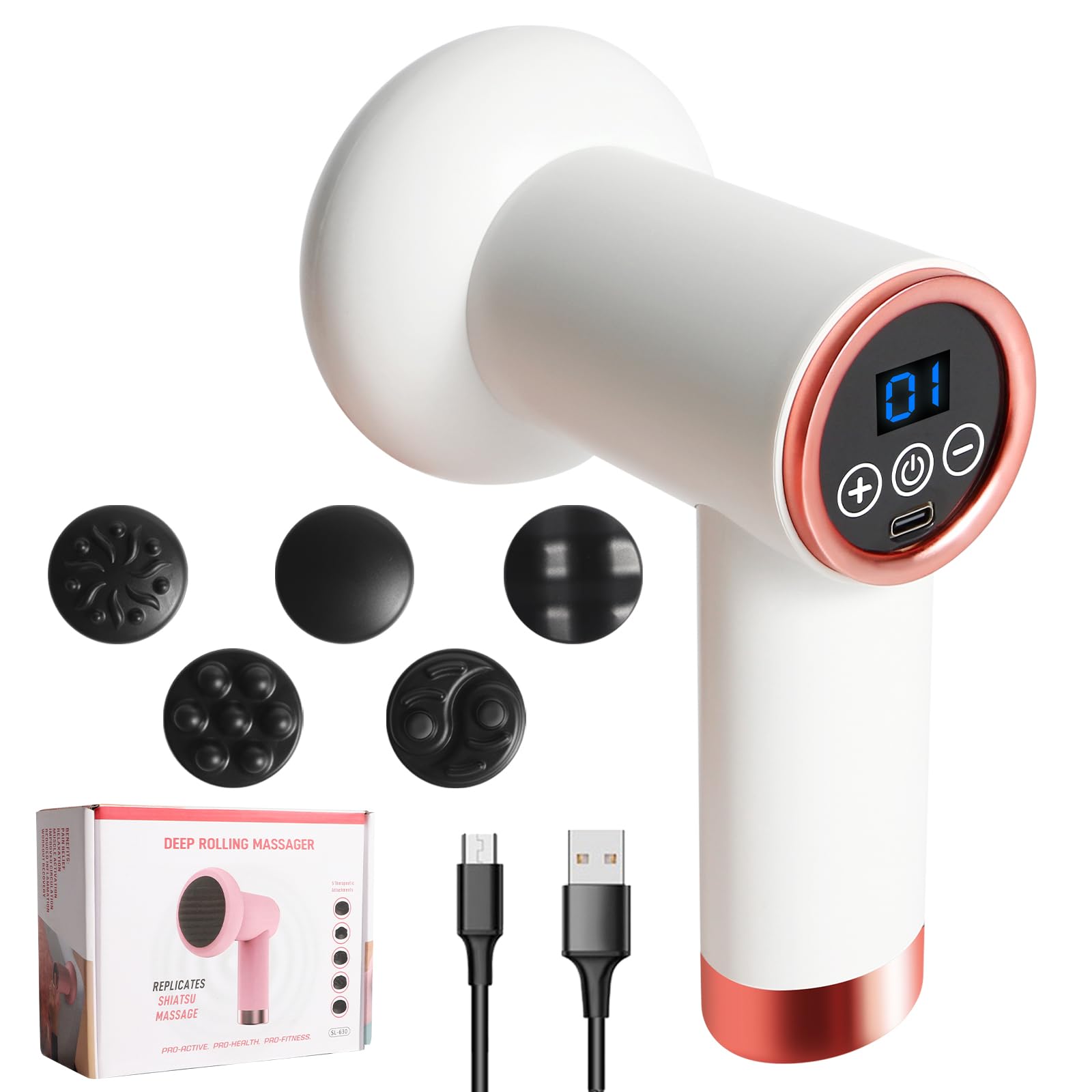 Cellulite Massager Body Sculpting Machine - Cordless Electric Body Sculpting Massager with 5 Massage Heads, Handheld Body Massager for Belly, Waist, Legs, Arms, Butt (White)