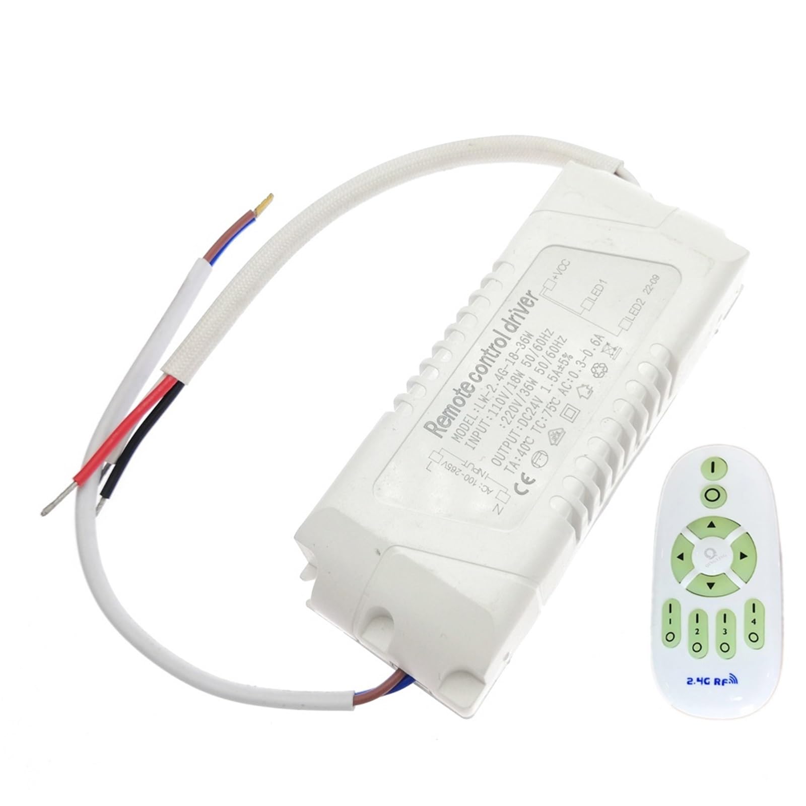 1PCS AC110V-220V 18W-108W-150W Output 24V 2.4G Remote Control LED Driver Power Supply For Dual Color LED Strip Dimming Color Changing(18-36W,AC 110V With Remote)