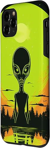 Vista 23 de iPhone 14 Pro Cute Green Alien Head UFO Space Face Alien Case