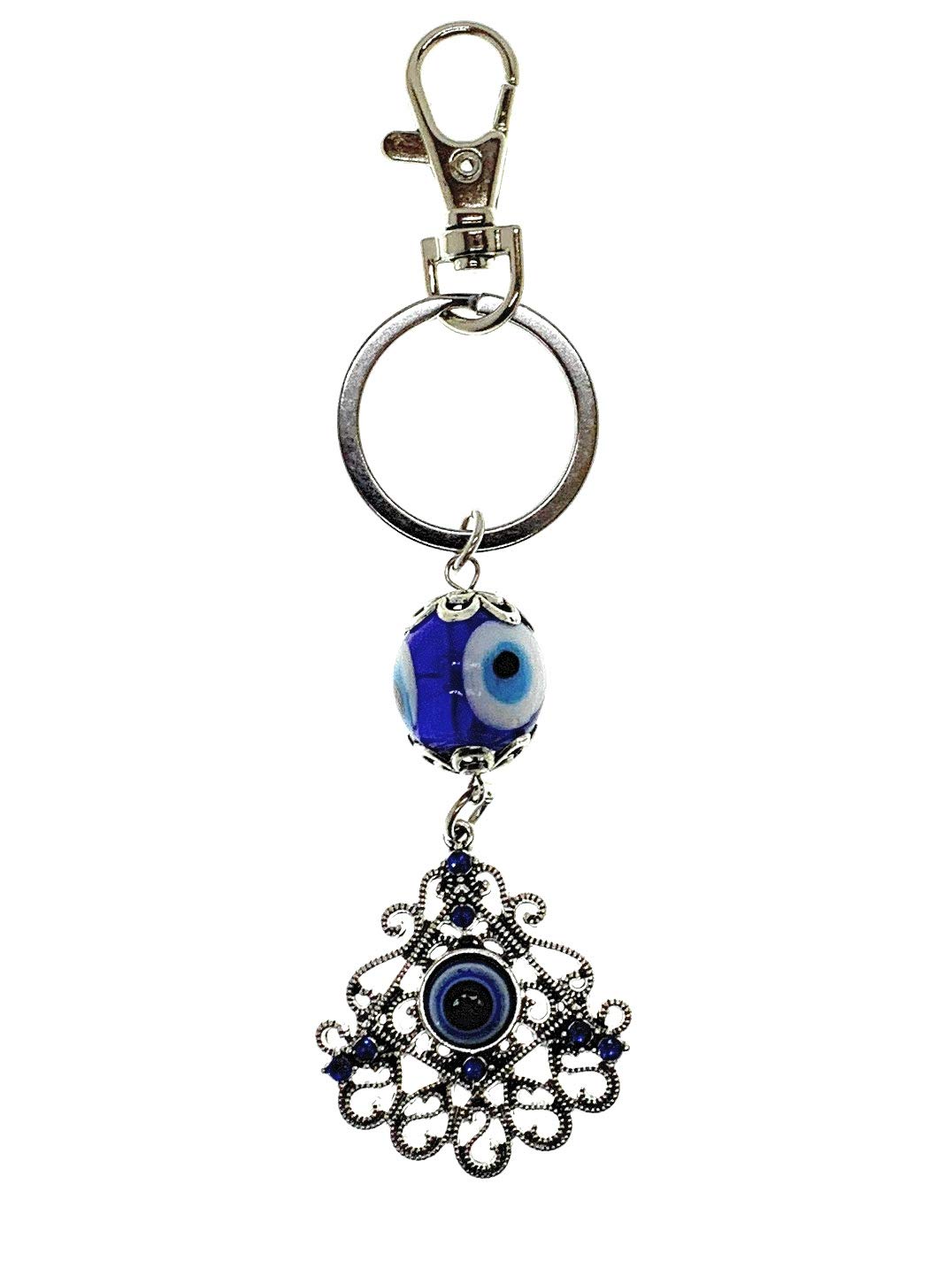 LUCKBOOSTIUMBravo Team Lucky Triangle with Evil Eye Keychain Ring, Handbag Charm for Good Luck and Blessing, with Carabiner Lock. Great Gift