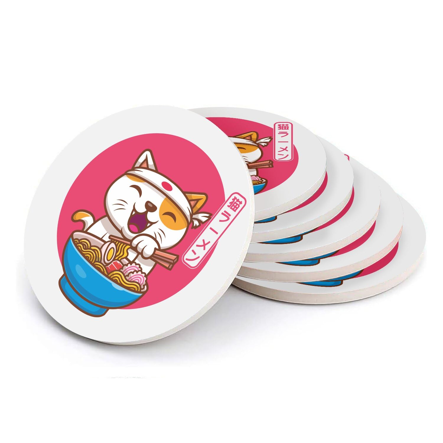 Sous-verre ronds en céramique Neko Ramen anti-rayure pour table