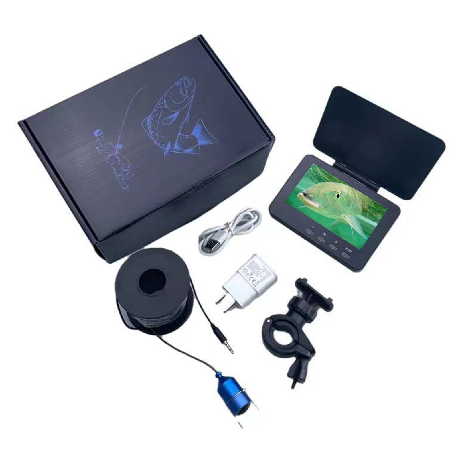 Camera Sous Marine Peche avec Moniteur LCD 4,3", Détecteur de Poisson Vidéo Portable, Caméra de Recherche de Poisson étanche Ip67, Batterie li 12 000 Mah pour Lac, Bateau, Pêche Sur Glace(30 meters(98