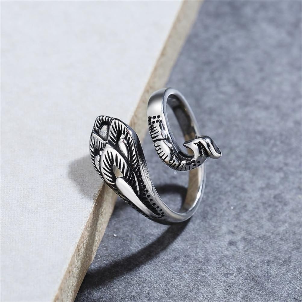 PAURO Men's Women's Stainless Steel Vintage Animal Peacock Warp Ring image 4