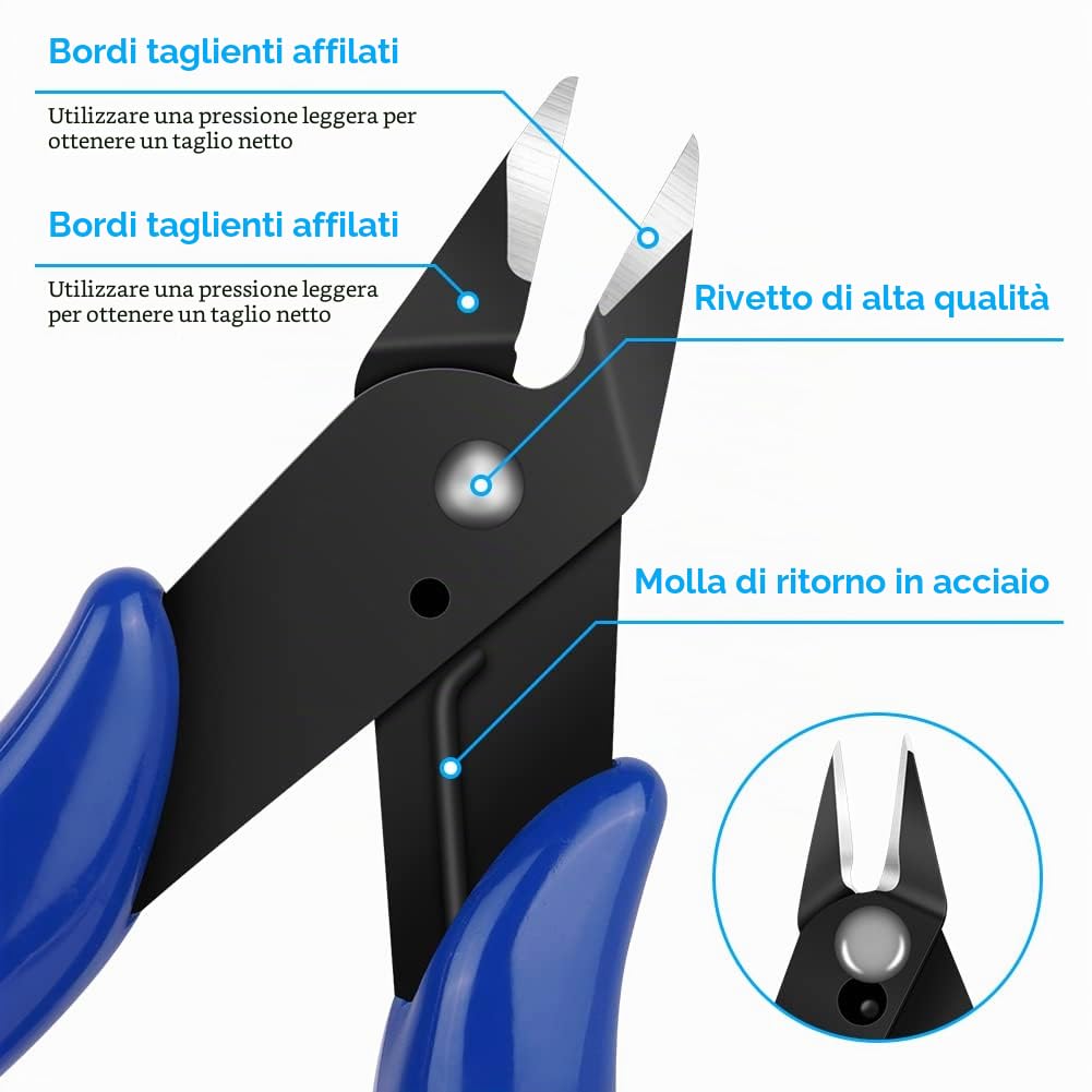 Ainiv Pinza da Taglio Diagonale, 1pz Pinze per Taglierine di Precisione, Pinza elettricista, Spellafili e Tagliafili, Multifunzionale Tronchesi a Filo per Artigianato Creazione Gioielli, Blu