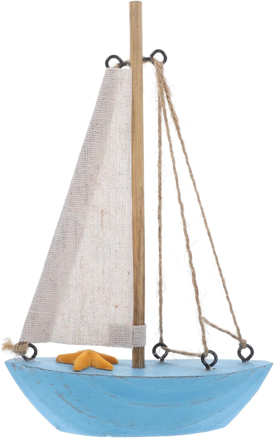 Luxshiny Mediterranean Wooden Sailboat Model with Light Blue Hull