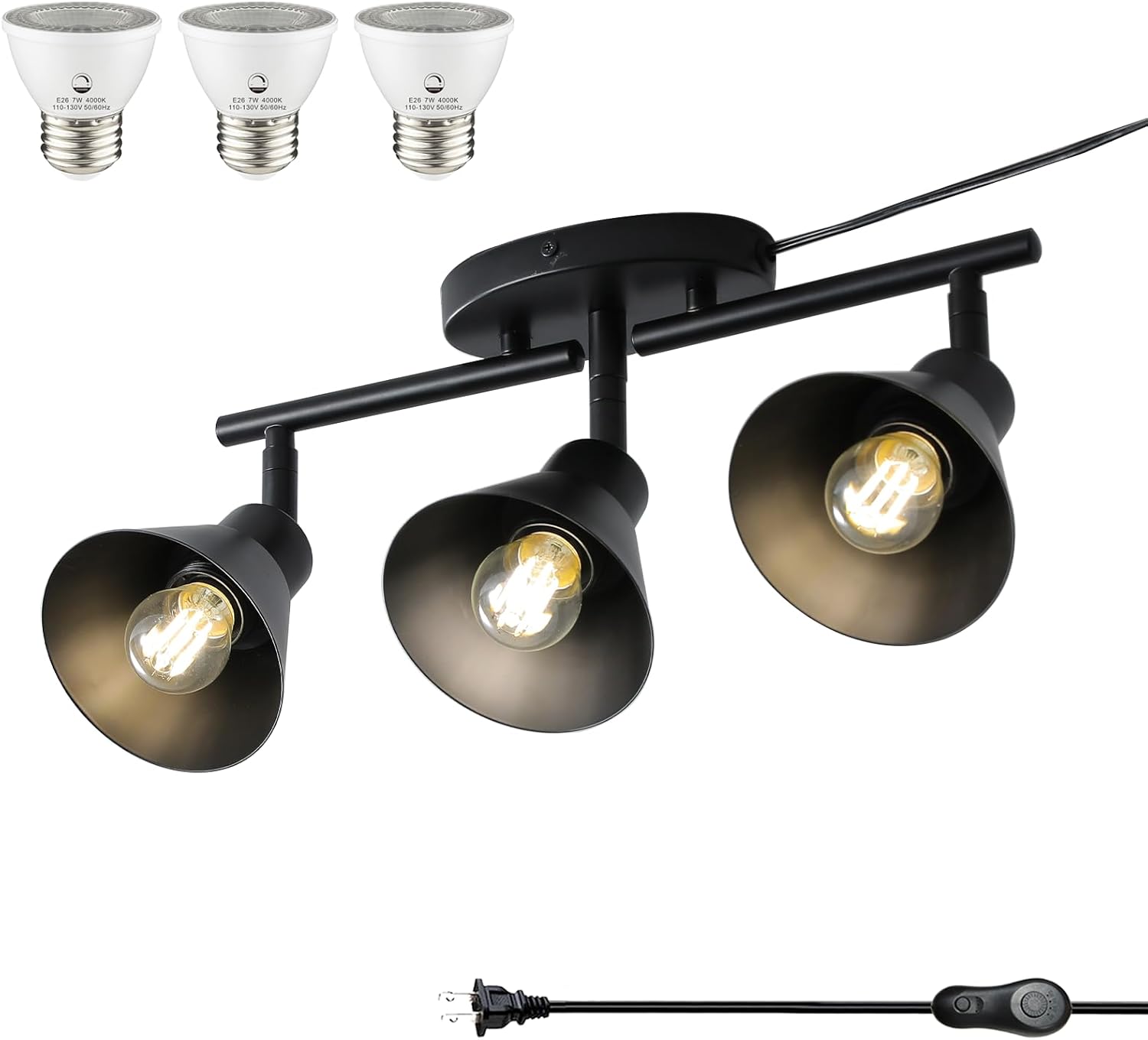 Black 3 Light Plug in Ceiling Light Fixture,Modern Plug in Track ...