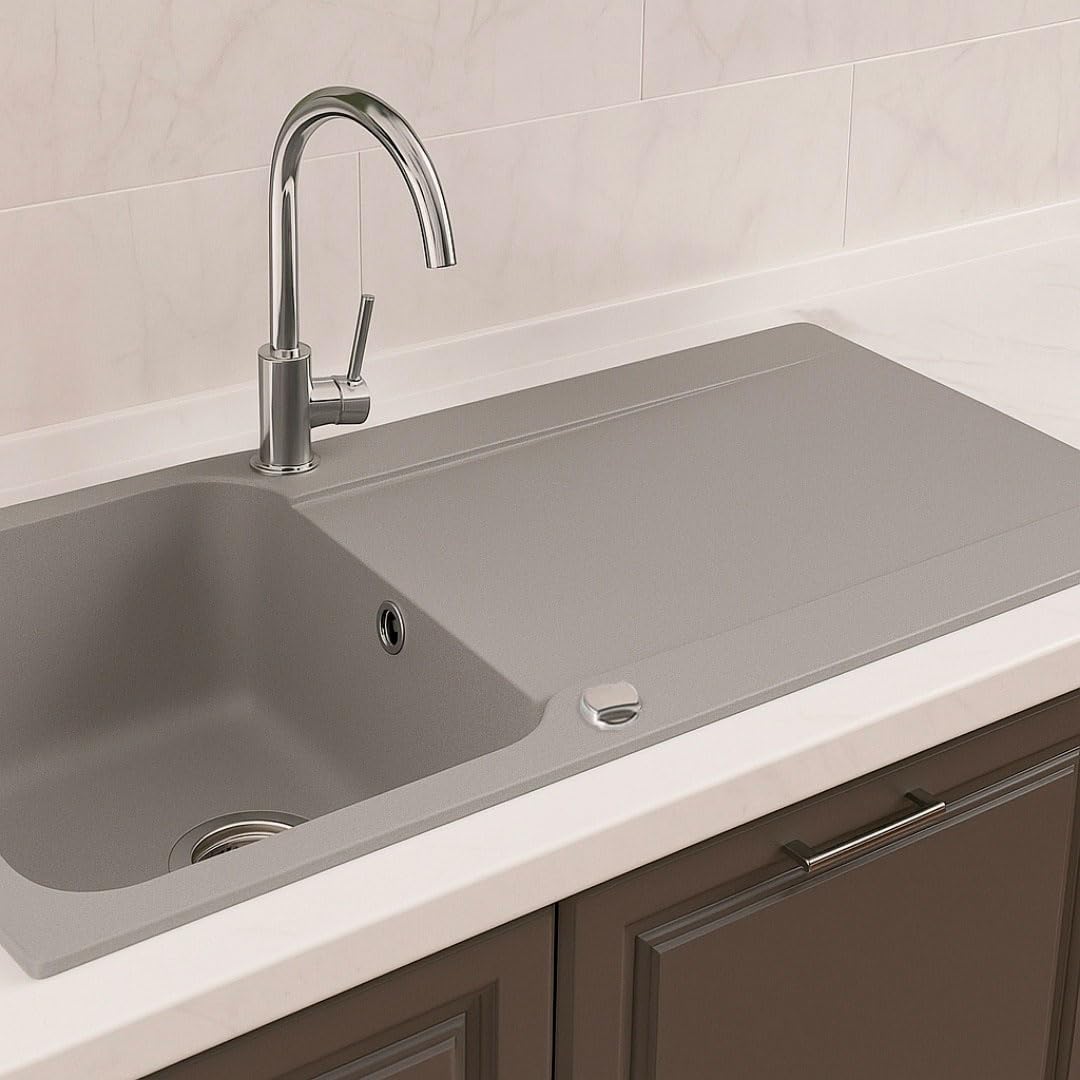 Essebagno Lisse évier réversible 1 grande cuve 1 égouttoir en résine gris
