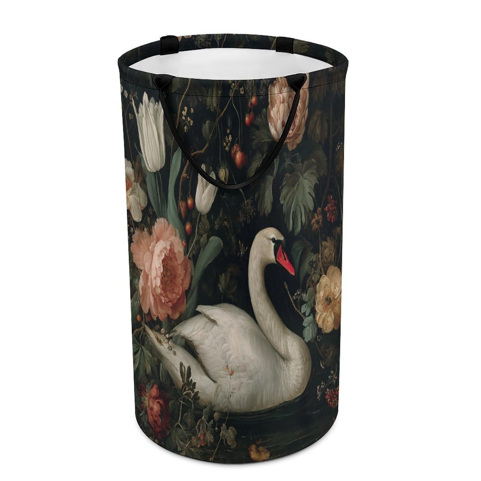 LUYYSKY Classic Watercolor Elegant Swan Collapsible Dirty Clothes Basket, Mid Century Retro William Morris Floral Animal Swan Portable Clothes Storage Basket