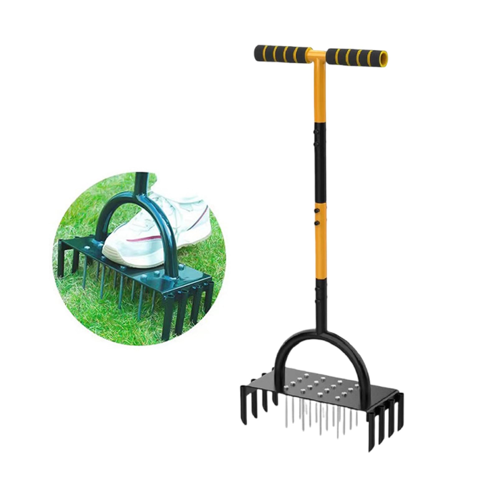 Aireador De Jardín Eficaz con Placa Pie Ancha Y 16 Púas Suelo para Facilitar Mantenimiento del Césped Suministro Herramientas Jardinería Aireador Césped