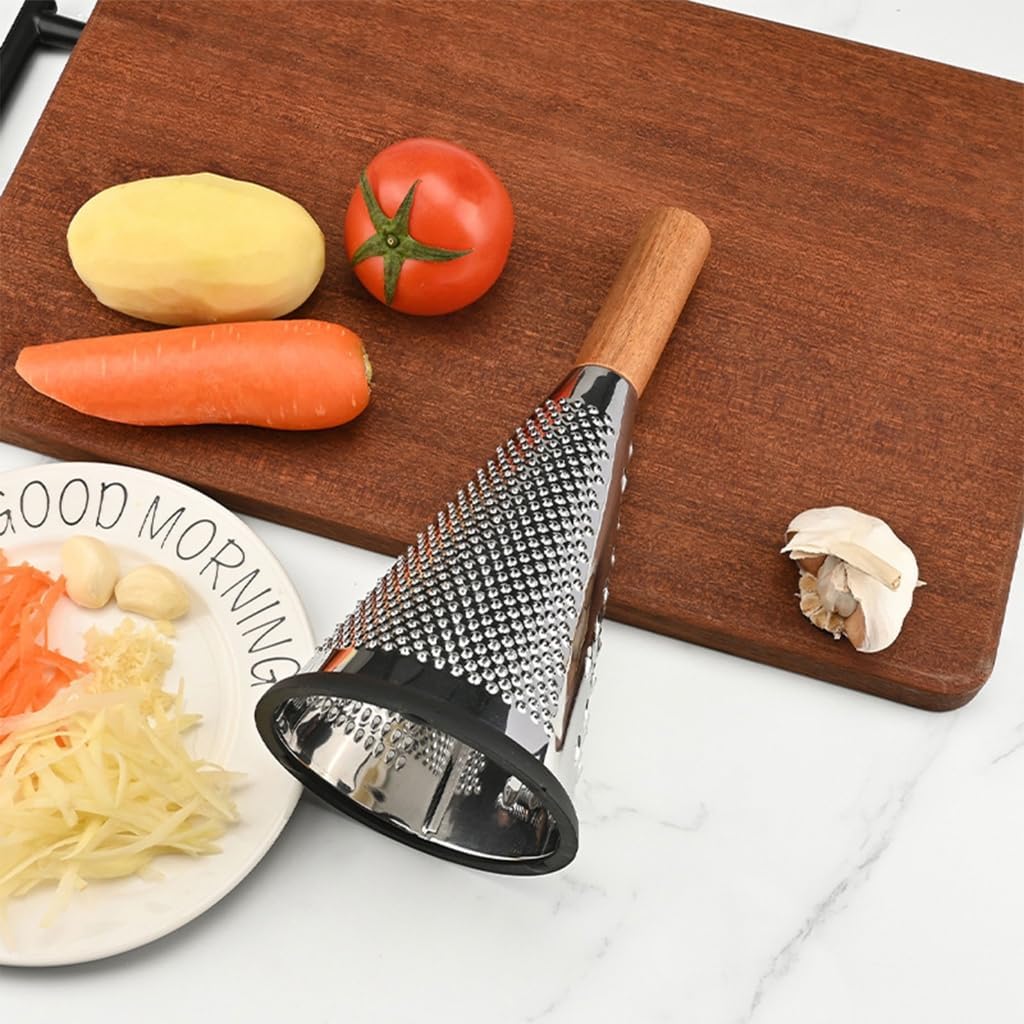 Efficient Stainless Steels Grater Cone Shaped Cheese Shaver with Wood Handle