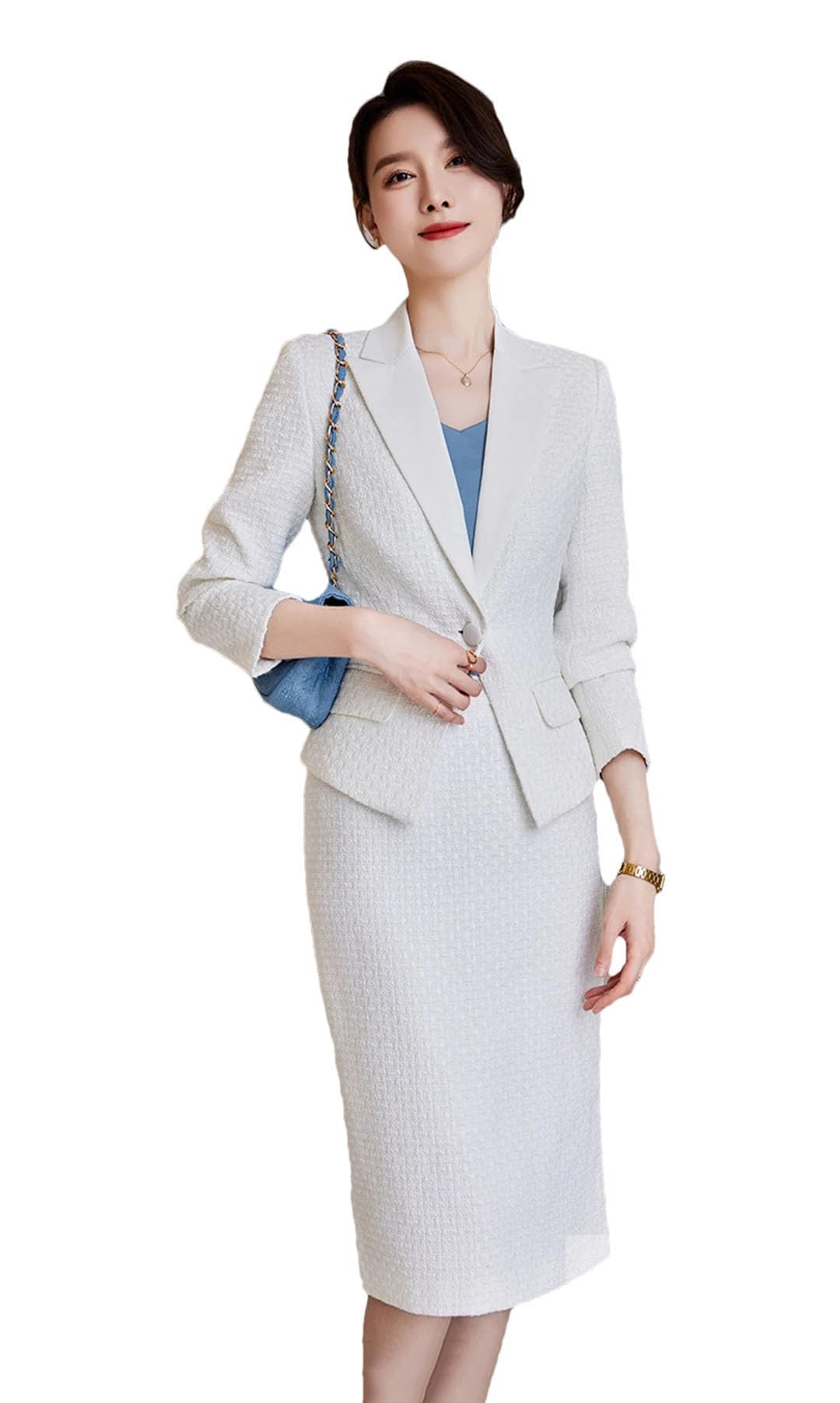 Ensemble blazer et jupe en laine pour femme, Manteau et jupe blancs, 3XL