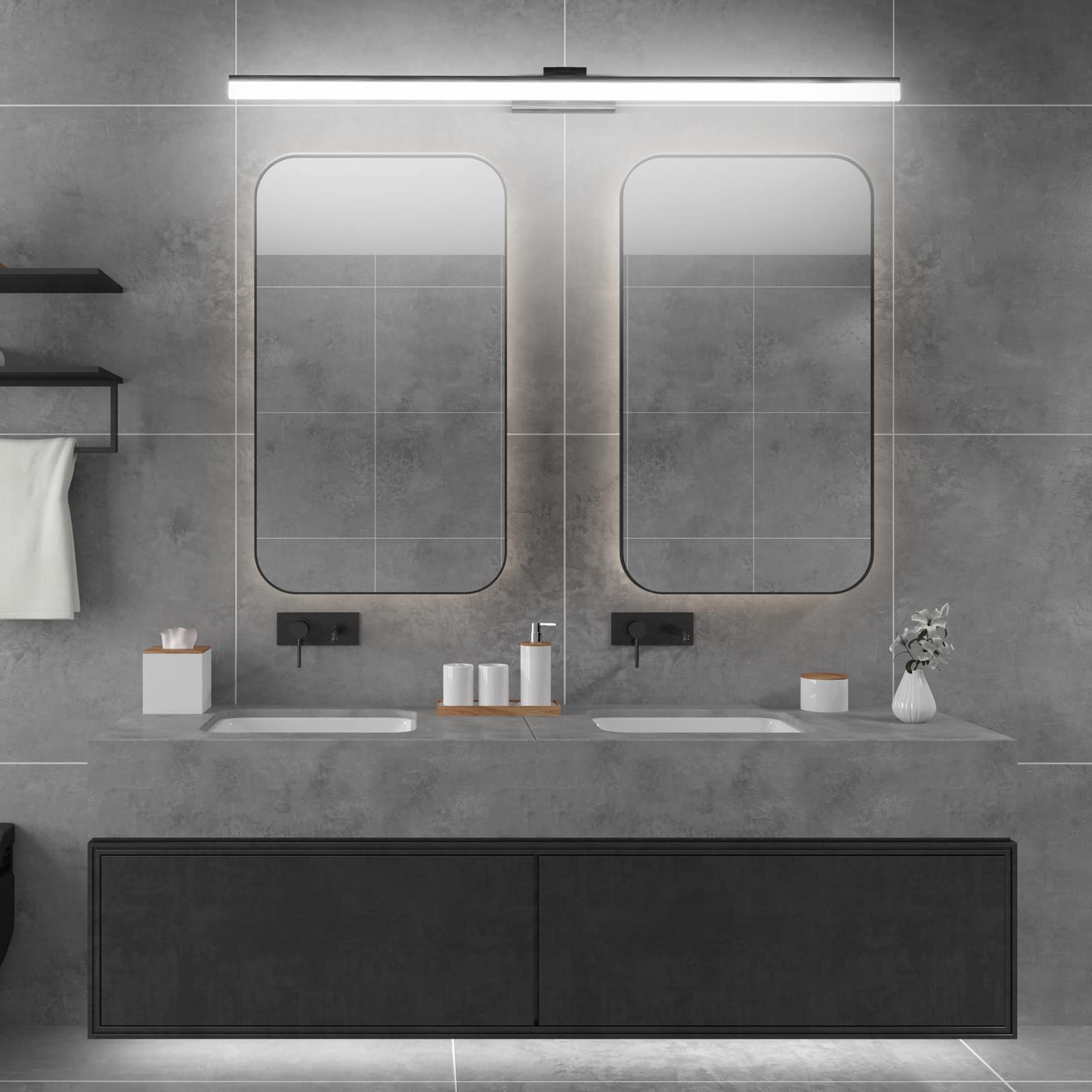 Klighten Lámpara de Espejo Baño 100CM luz Baño Lámpara de Pared Espejo Iluminación para Maquillaje 28W Blanco Frío 6000K 1560LM No-regulable (Negro)