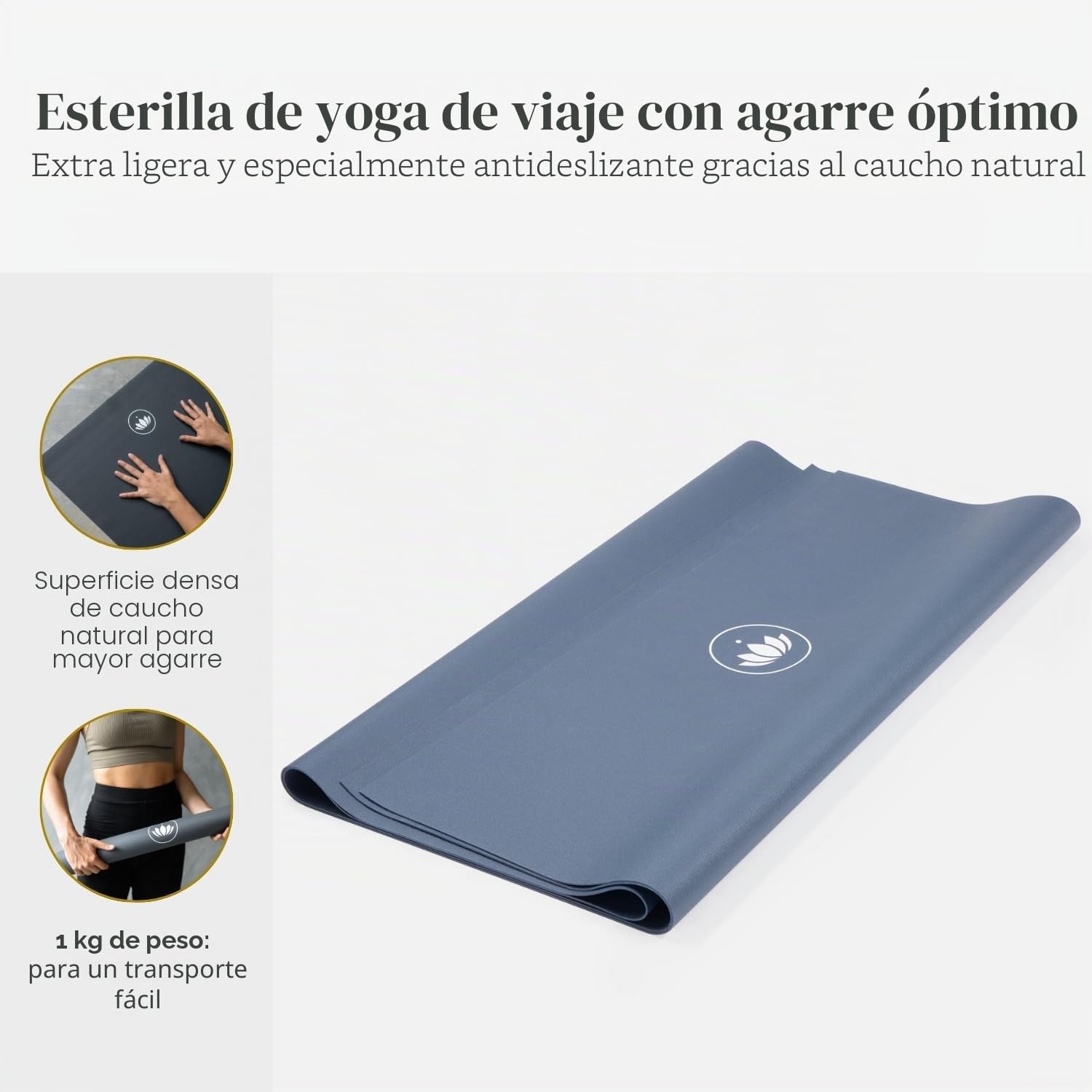 Lotuscrafts Esterilla de Yoga de Viaje plegable ARISE Travel - Fabricada en España - fina y fácil de plegar - esterilla de viaje ecológica de caucho 100% natural